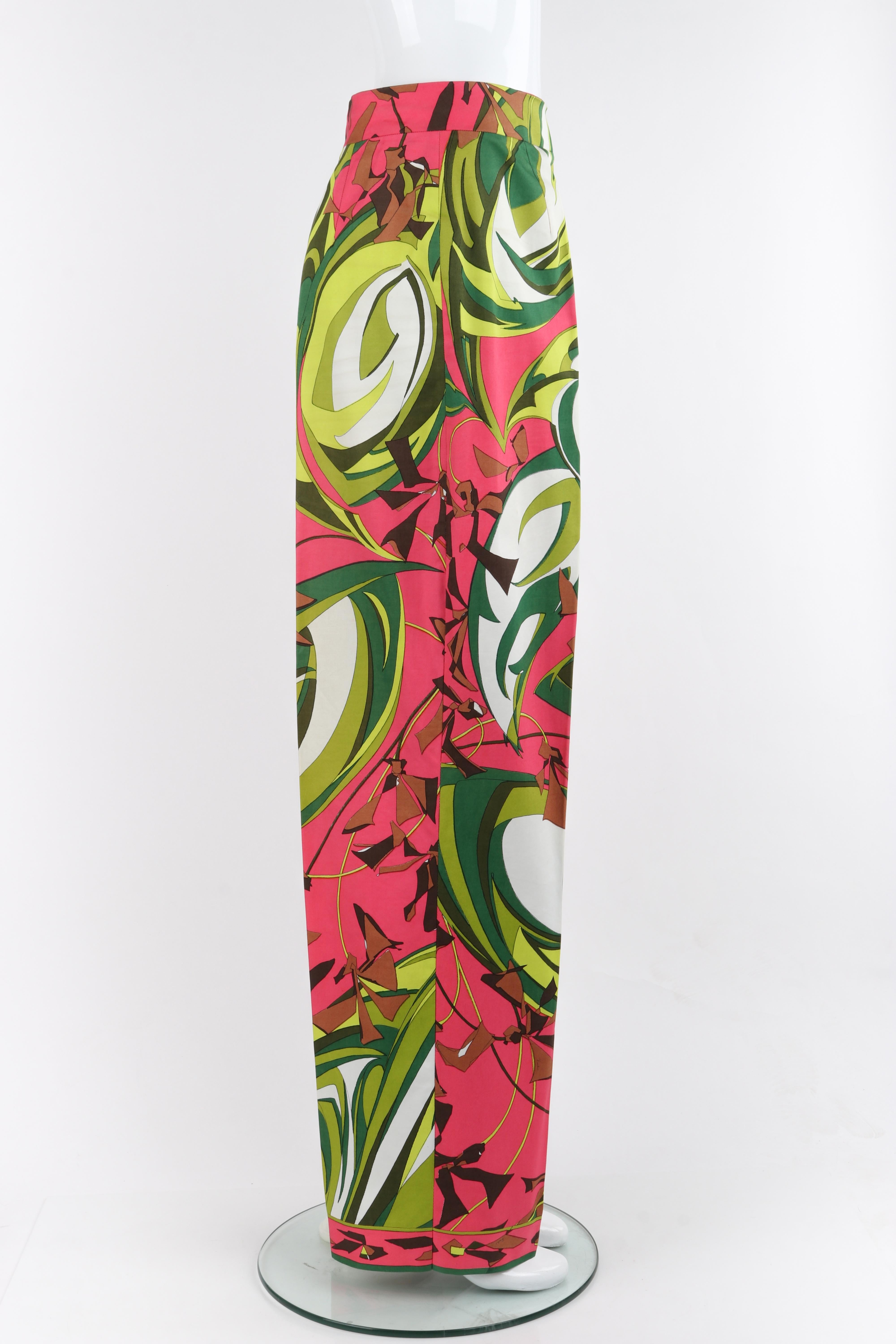 EMILIO PUCCI c.1970 Multicolor Floral Op Art Print Chaqueta Pantalón Traje Conjunto en venta 3
