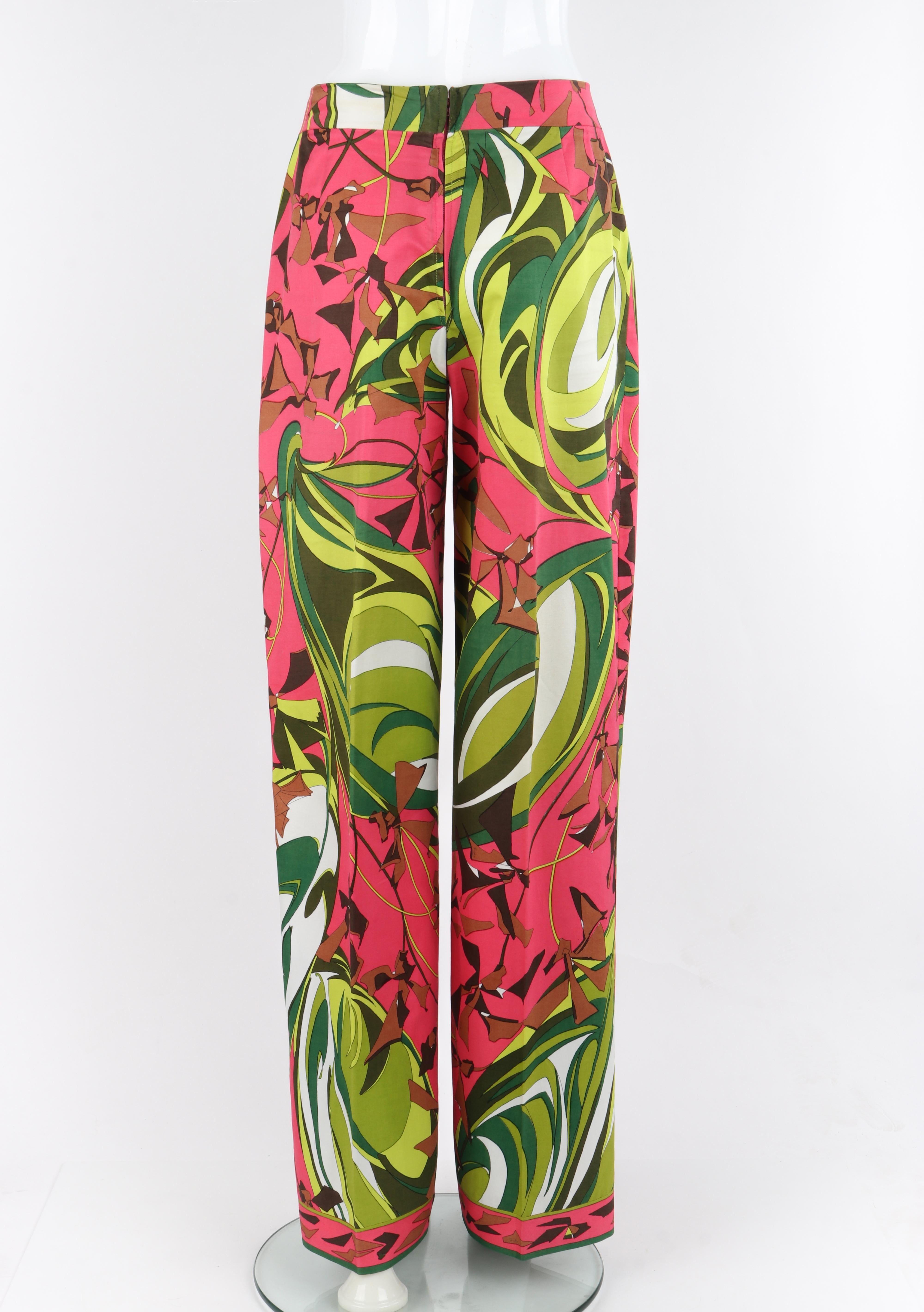 EMILIO PUCCI c.1970 Multicolor Floral Op Art Print Chaqueta Pantalón Traje Conjunto en venta 4