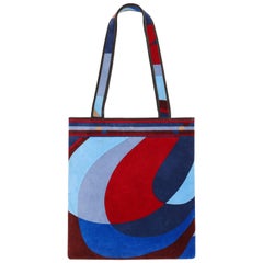 EMILIO PUCCI c.1970's Multicolor Geometric Signature Print Velvet Tote Hand Bag