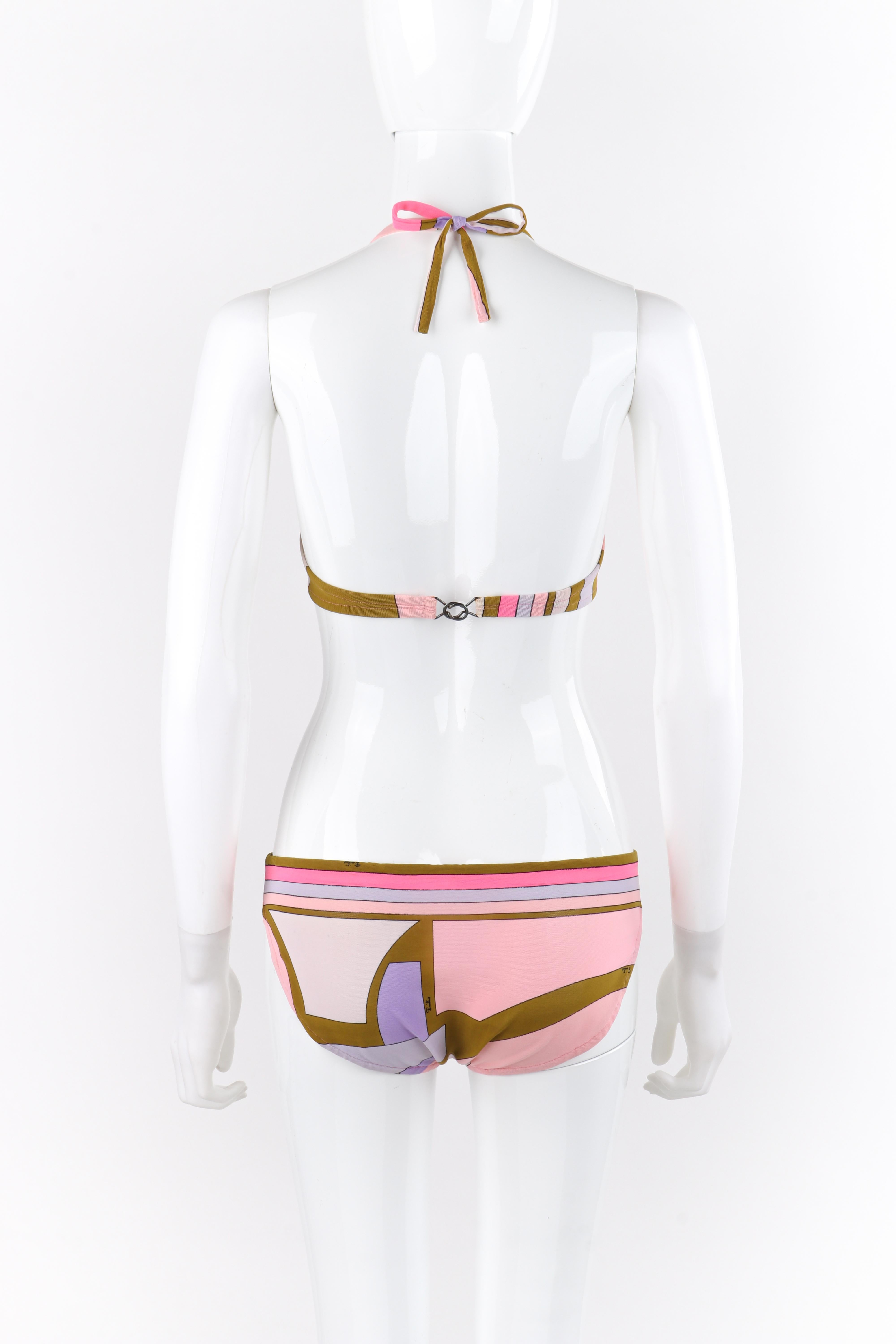EMILIO PUCCI ca. 1970er Jahre Mehrfarbiger Bikini-Badeanzug mit geometrischen Streifen und dreieckigem Träger Damen im Angebot