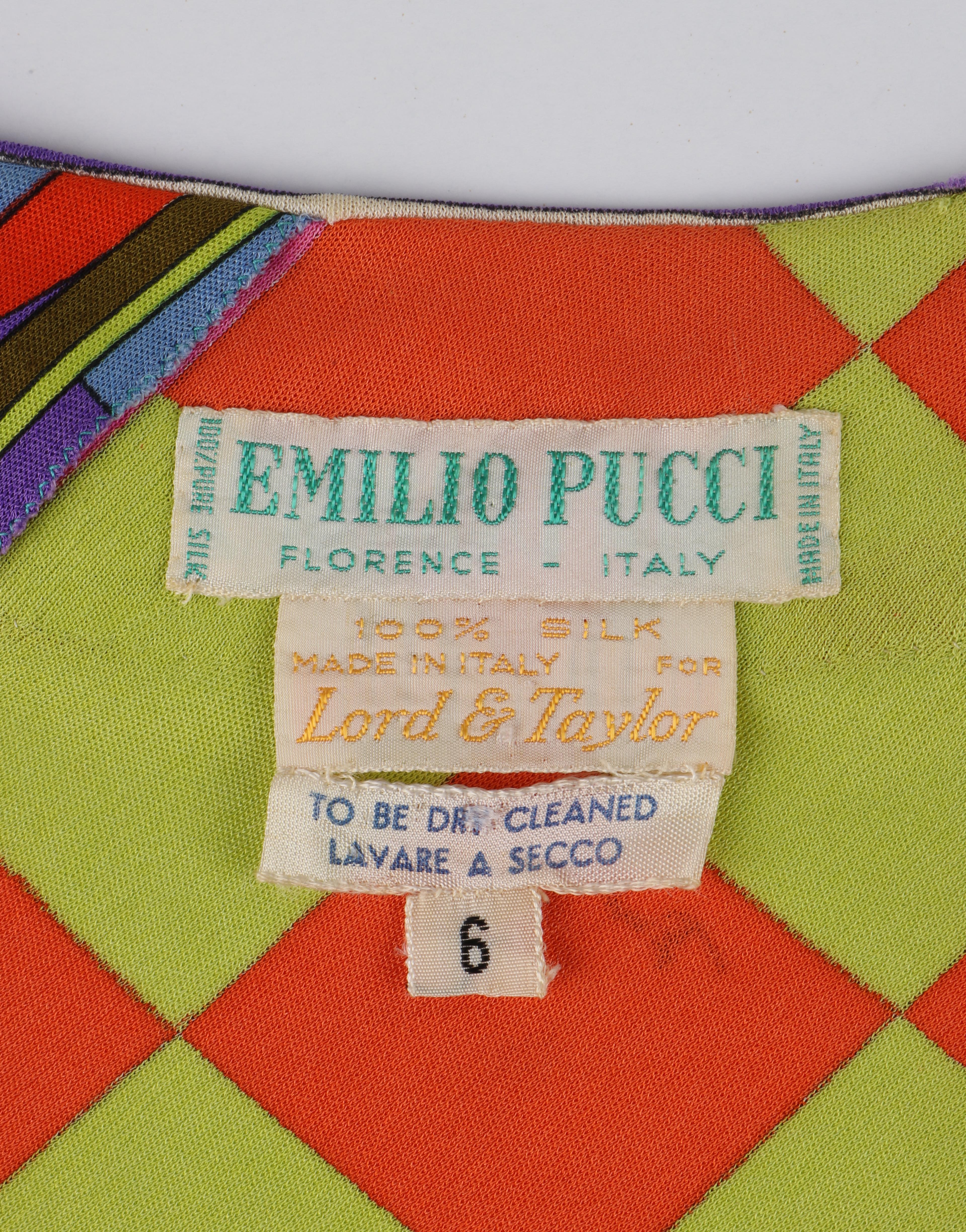 EMILIO PUCCI c.1970's Multicolor Op Art Check Striped Mock-Neck Sleeveless Dress For Sale 6
