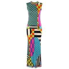 EMILIO PUCCI Robe sans manches à carreaux Op Art multicolores des années 1970