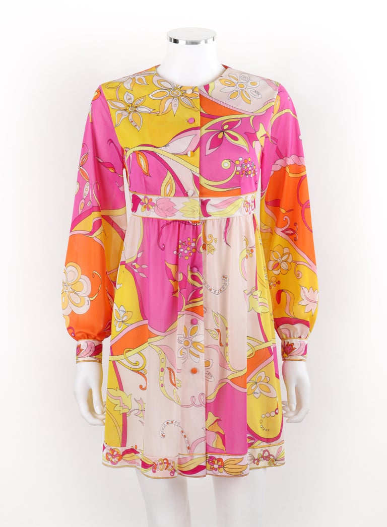 EMILIO PUCCI c.1970s Multicolor Silk Floral Pattern Button Down