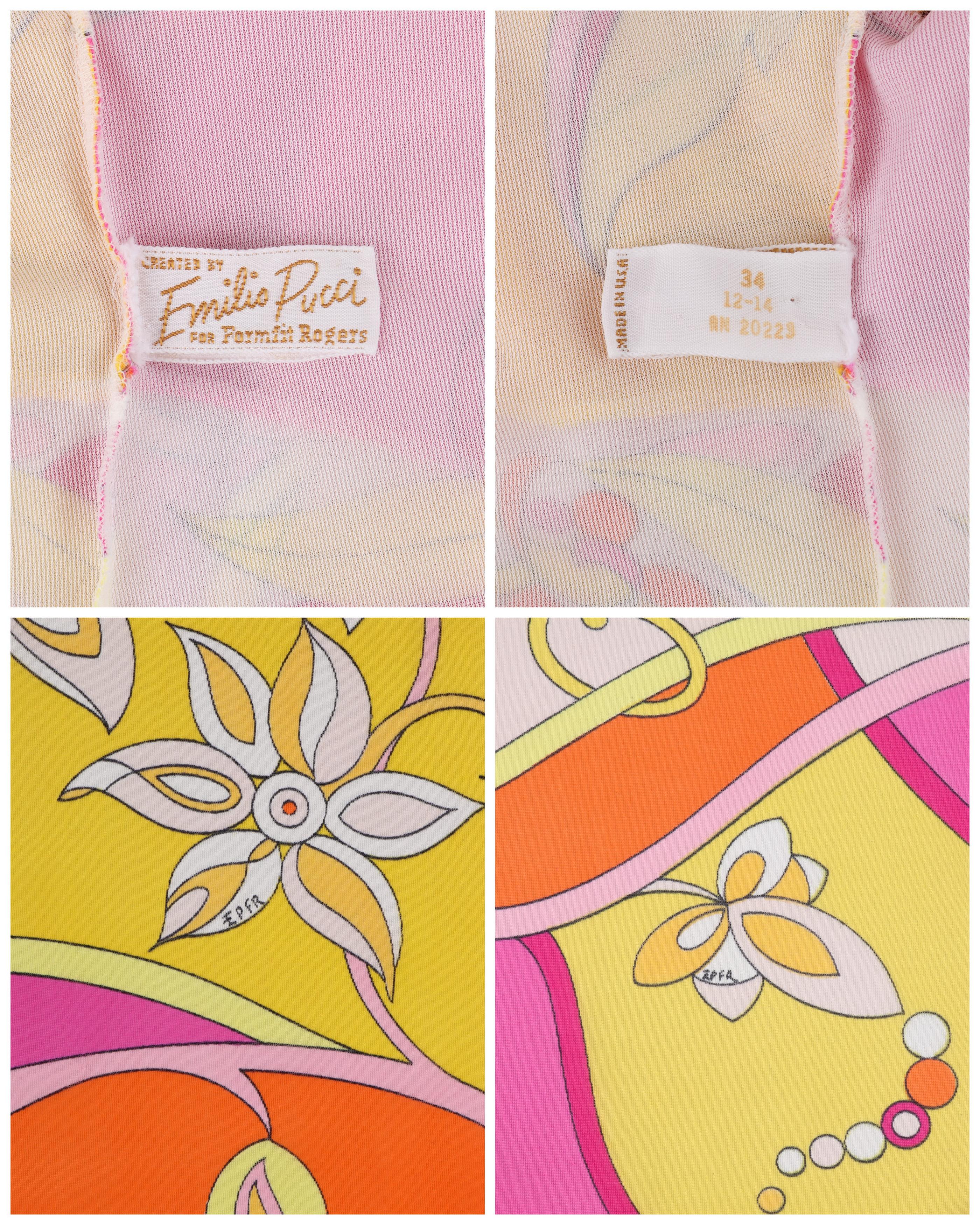 EMILIO PUCCI Robe babydoll boutonnée en soie multicolore à motifs floraux, années 1970  en vente 4