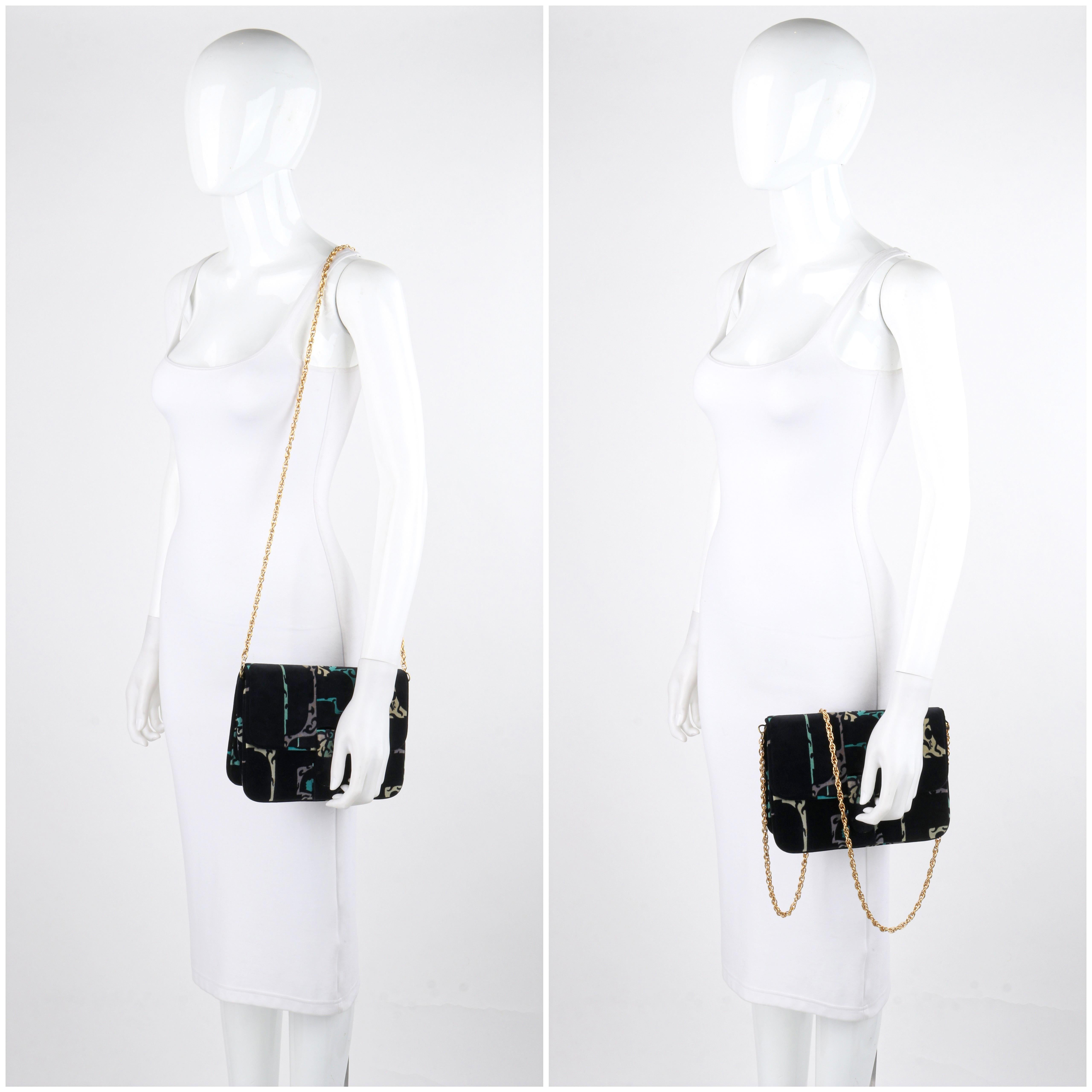 Black EMILIO PUCCI c.1970's Multicolor Velvet Print Gold Chain Shoulder Bag Purse For Sale