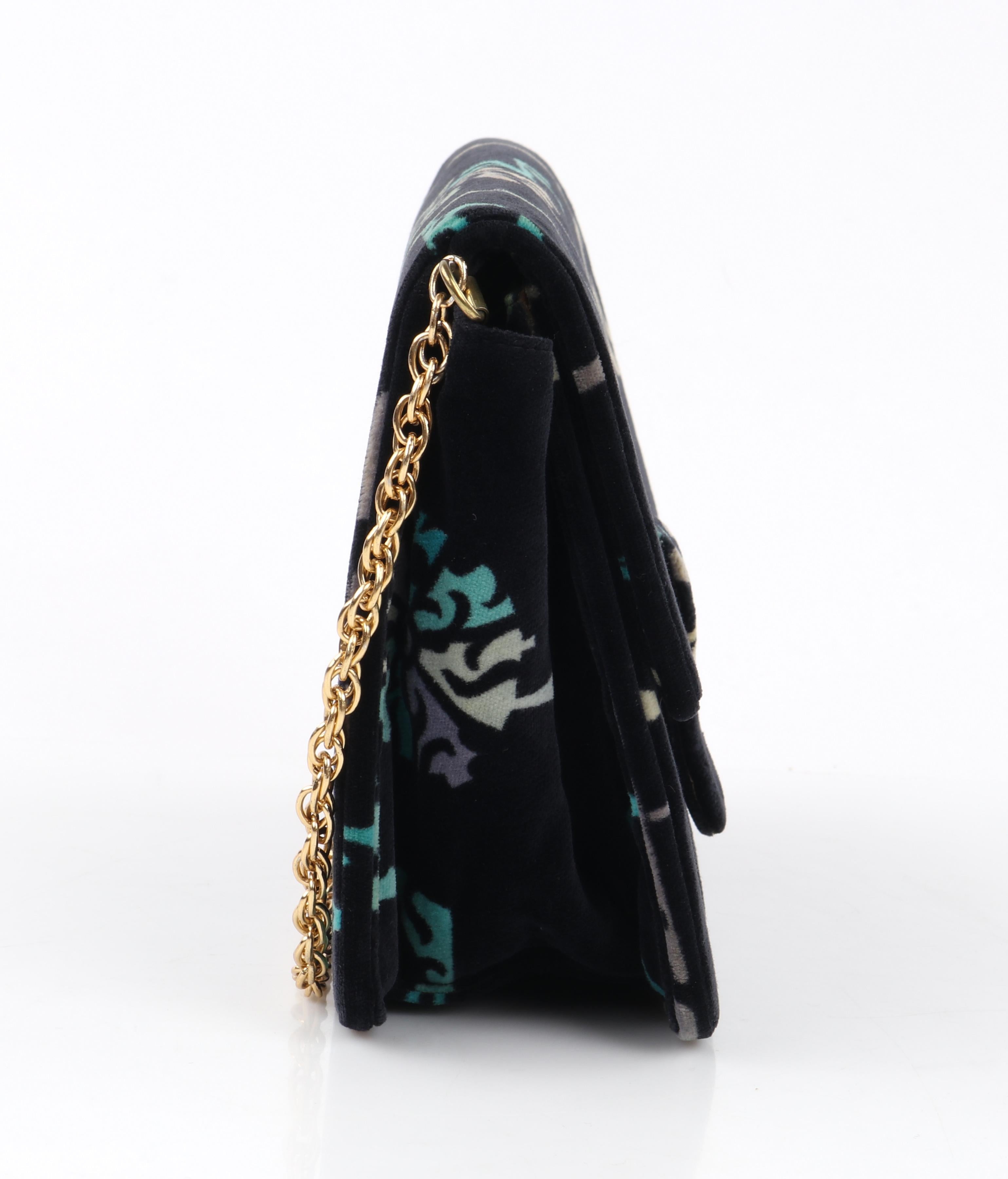 Women's EMILIO PUCCI c.1970's Multicolor Velvet Print Gold Chain Shoulder Bag Purse For Sale