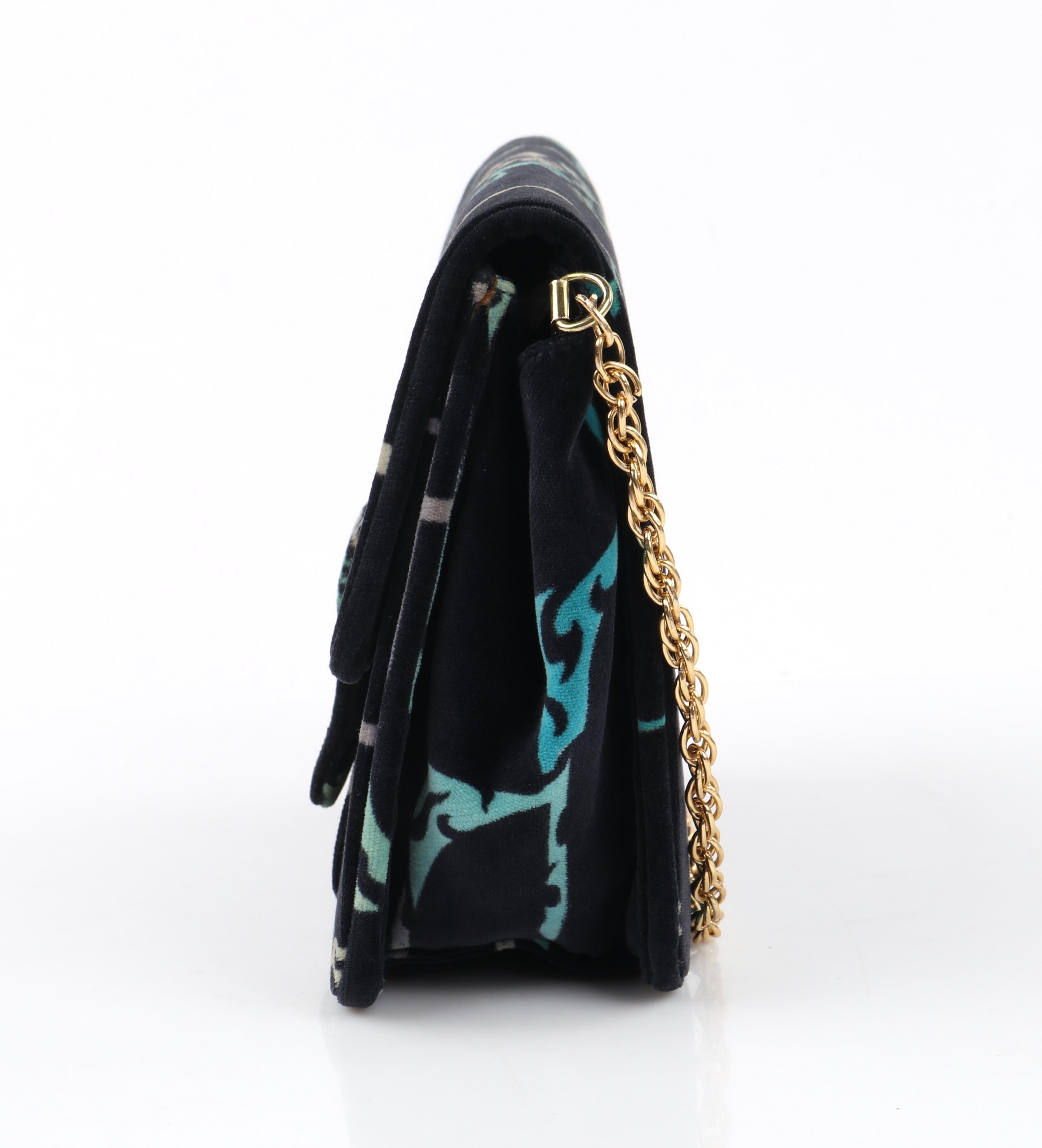 EMILIO PUCCI c.1970's Multicolor Velvet Print Gold Chain Shoulder Bag Purse For Sale 1