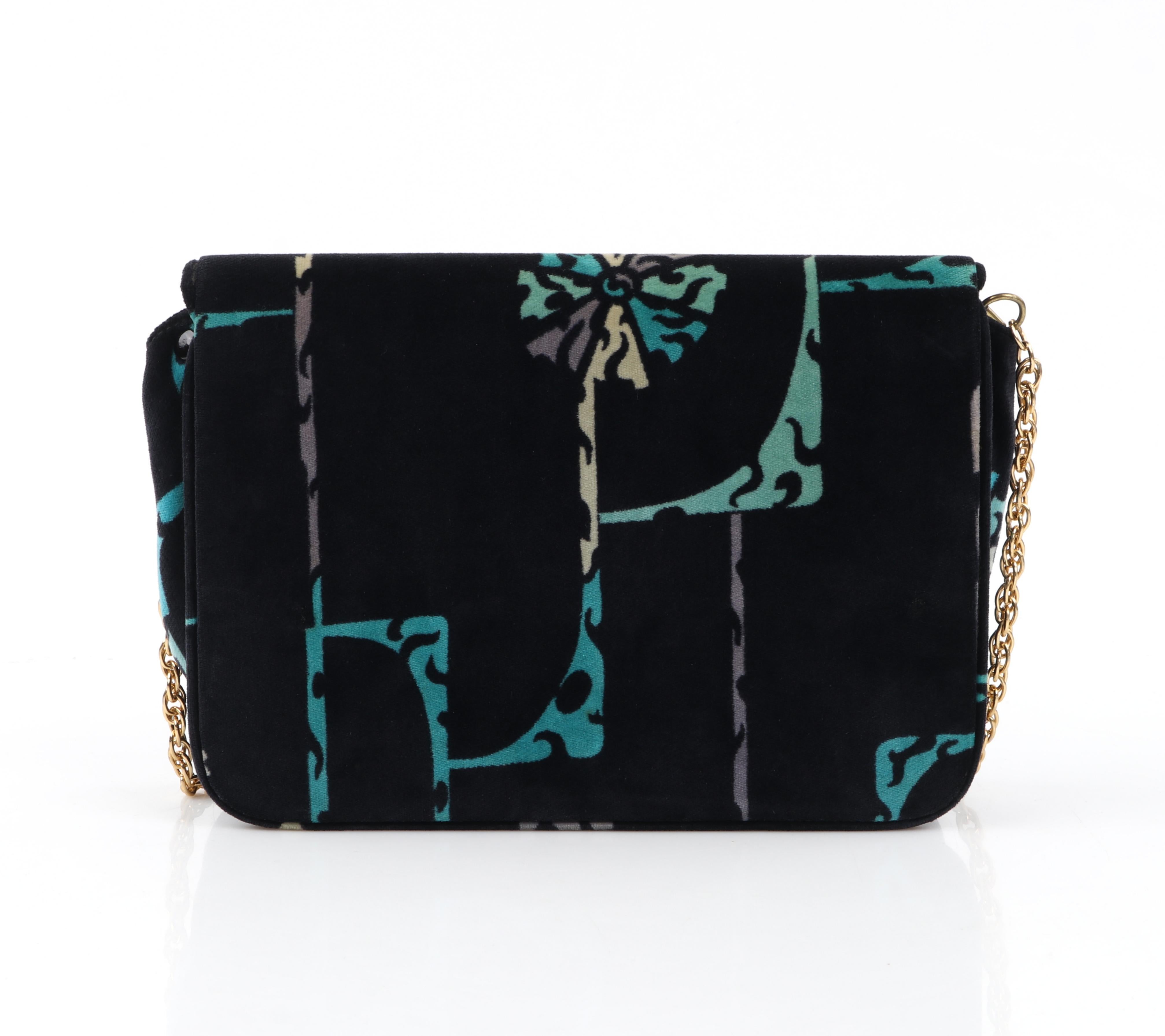 EMILIO PUCCI c.1970's Multicolor Velvet Print Gold Chain Shoulder Bag Purse For Sale 2