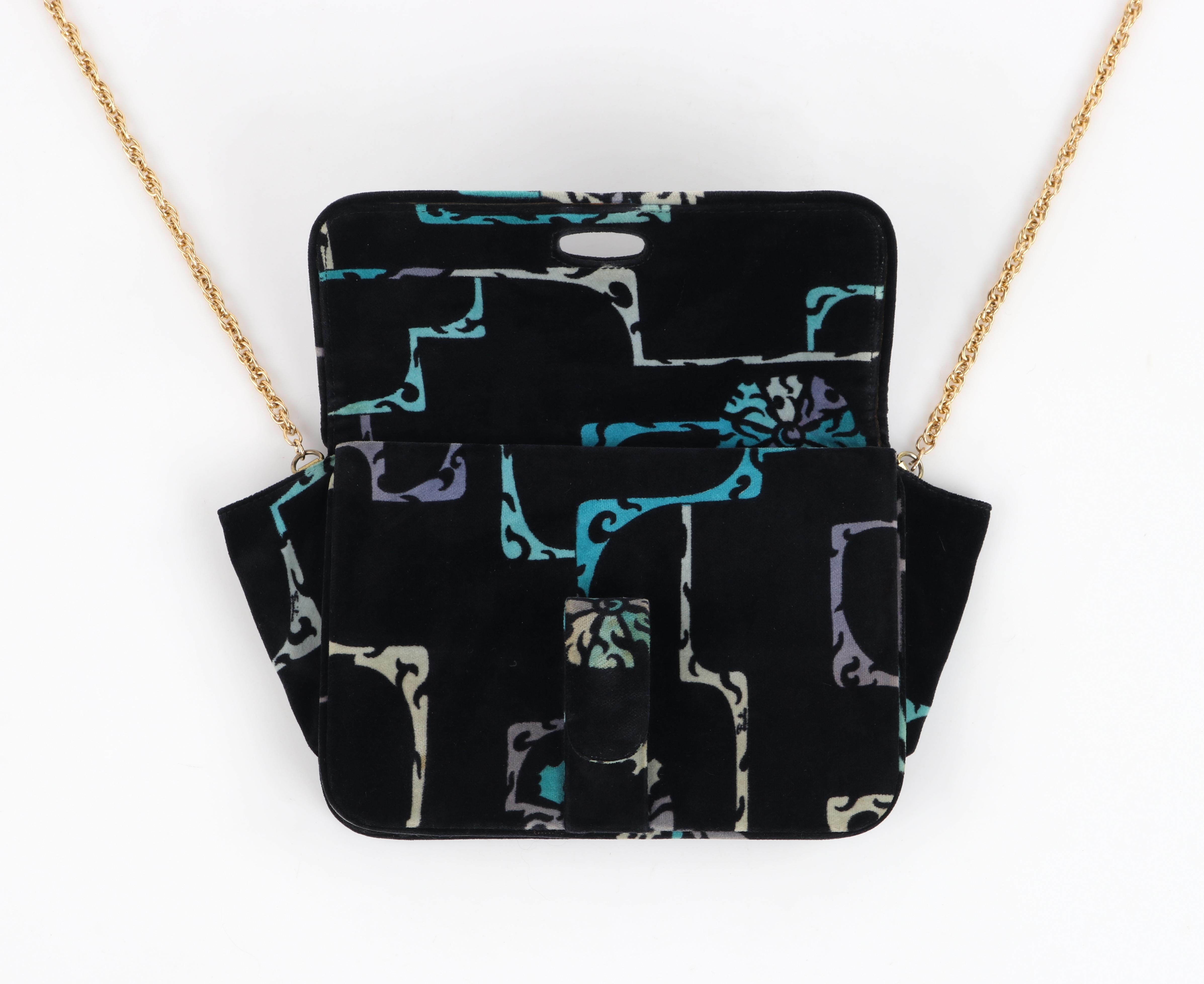 EMILIO PUCCI c.1970's Multicolor Velvet Print Gold Chain Shoulder Bag Purse For Sale 3