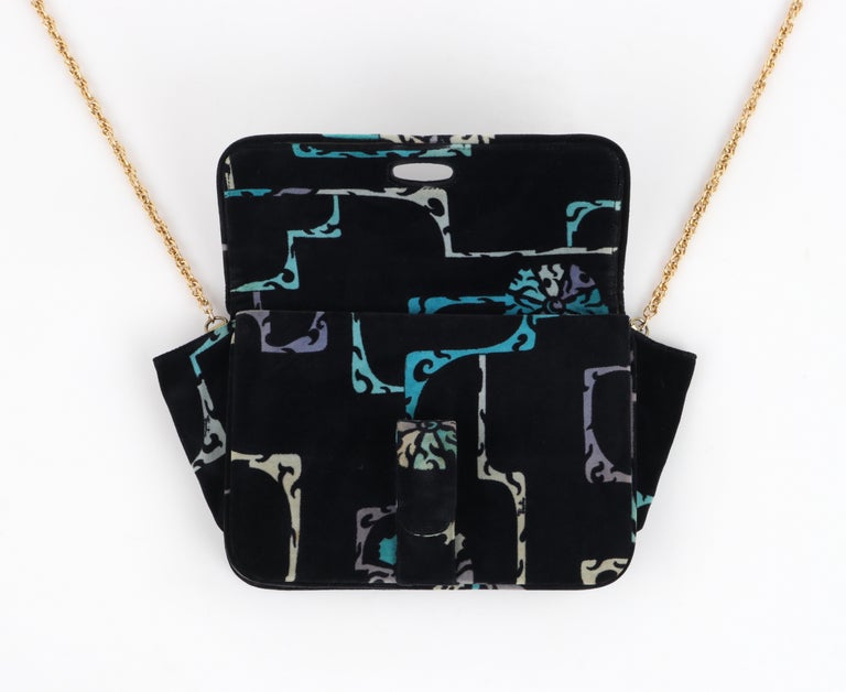 EMILIO PUCCI c.1970 s Multicolor Velvet Print Gold Chain Shoulder Bag Purse For Sale at 1stDibs