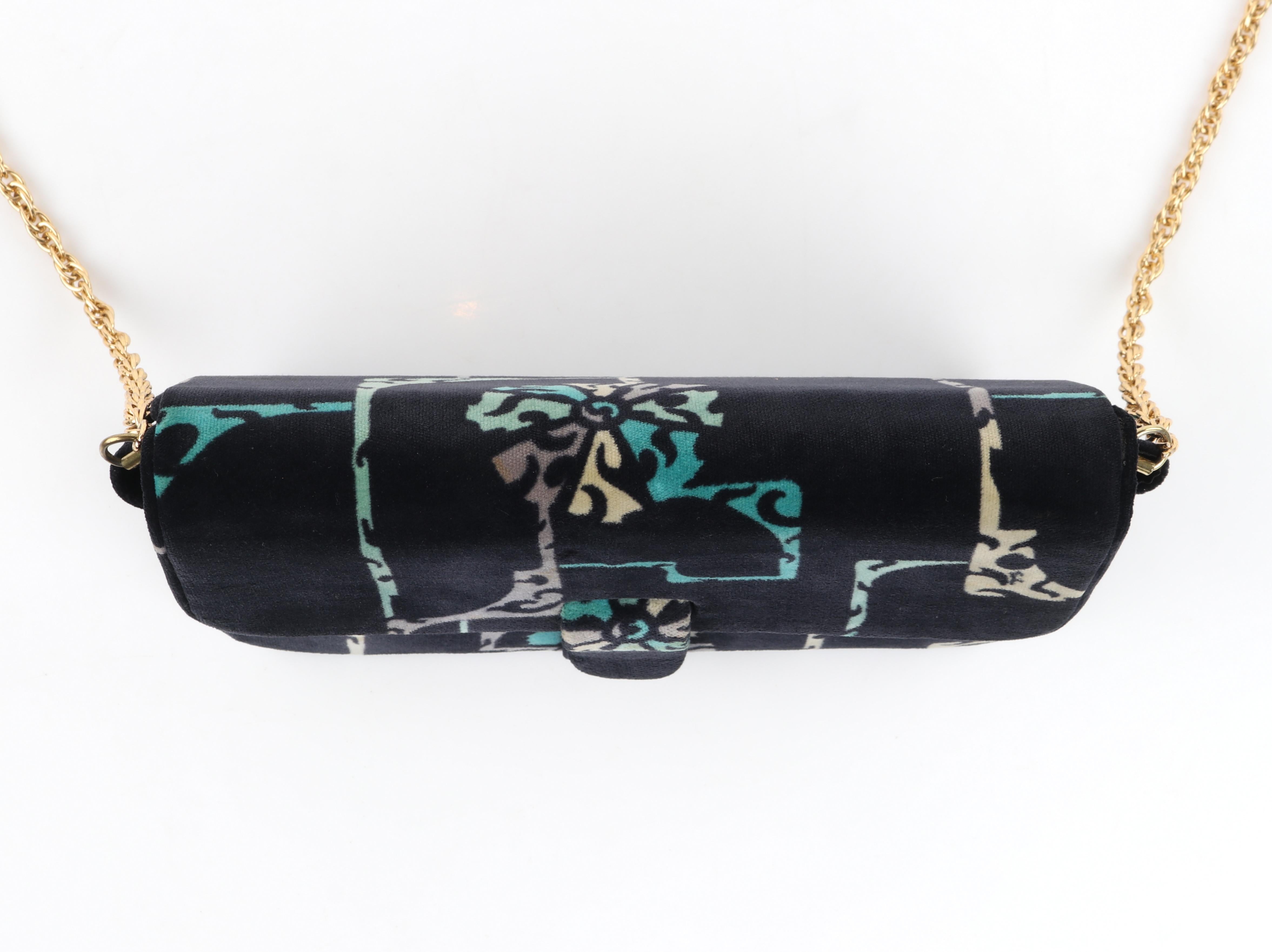 EMILIO PUCCI c.1970's Multicolor Velvet Print Gold Chain Shoulder Bag Purse For Sale 4