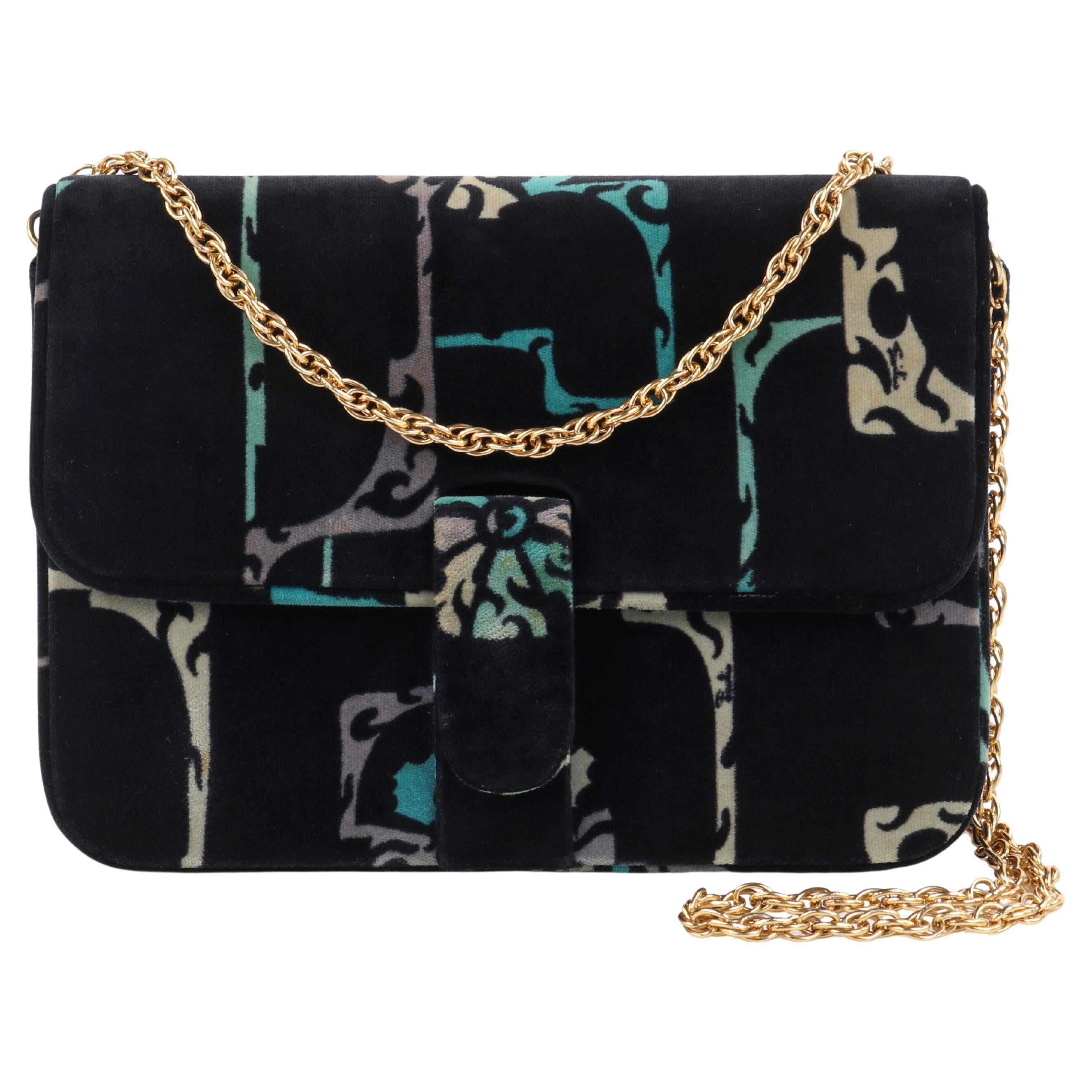 EMILIO PUCCI c.1970's Multicolor Velvet Print Gold Chain Shoulder Bag Purse For Sale