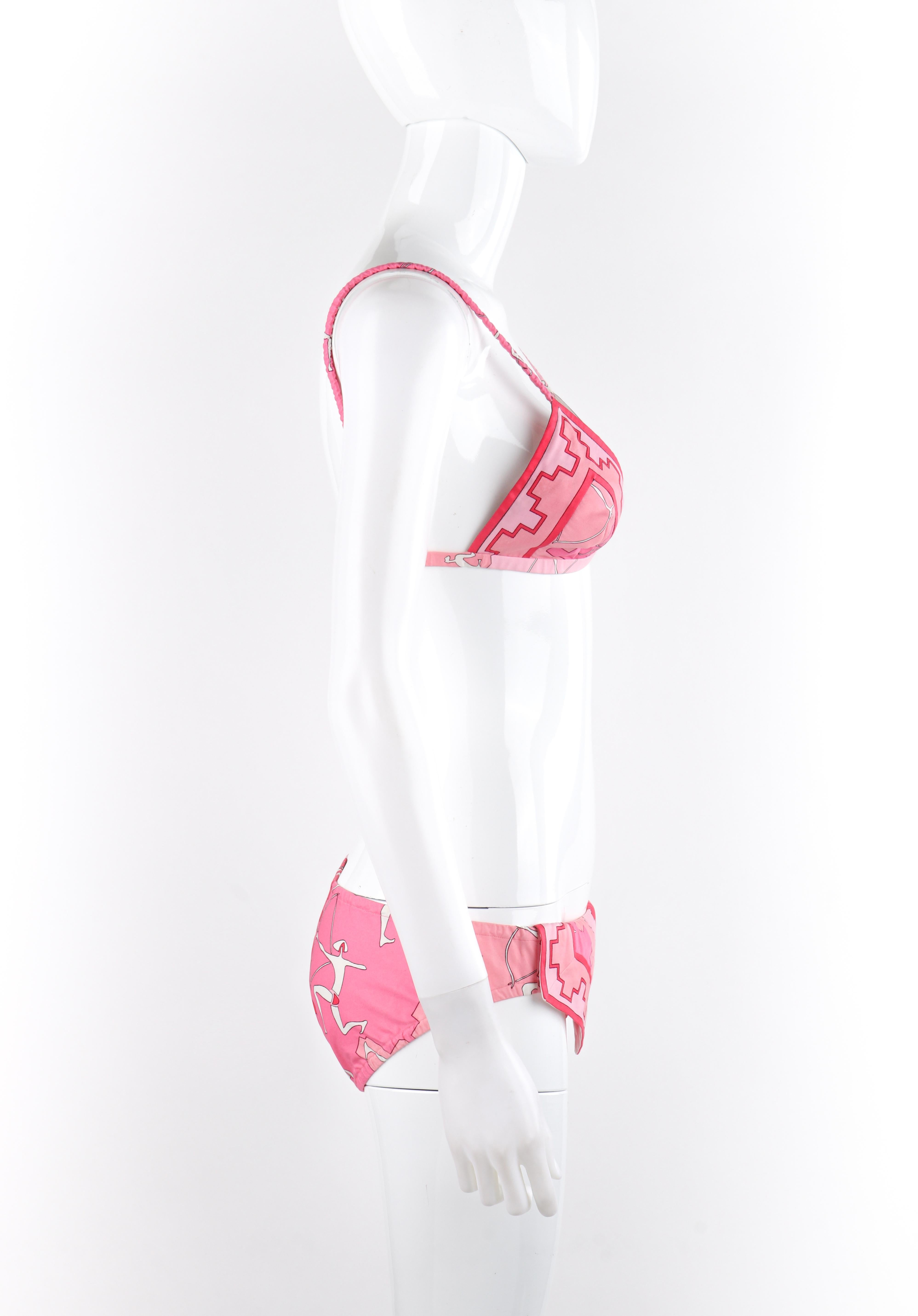 EMILIO PUCCI c.1970s Pink Geometric Novelty Figure 2 Pc Triangle Bikini Swimsuit In Good Condition For Sale In Thiensville, WI