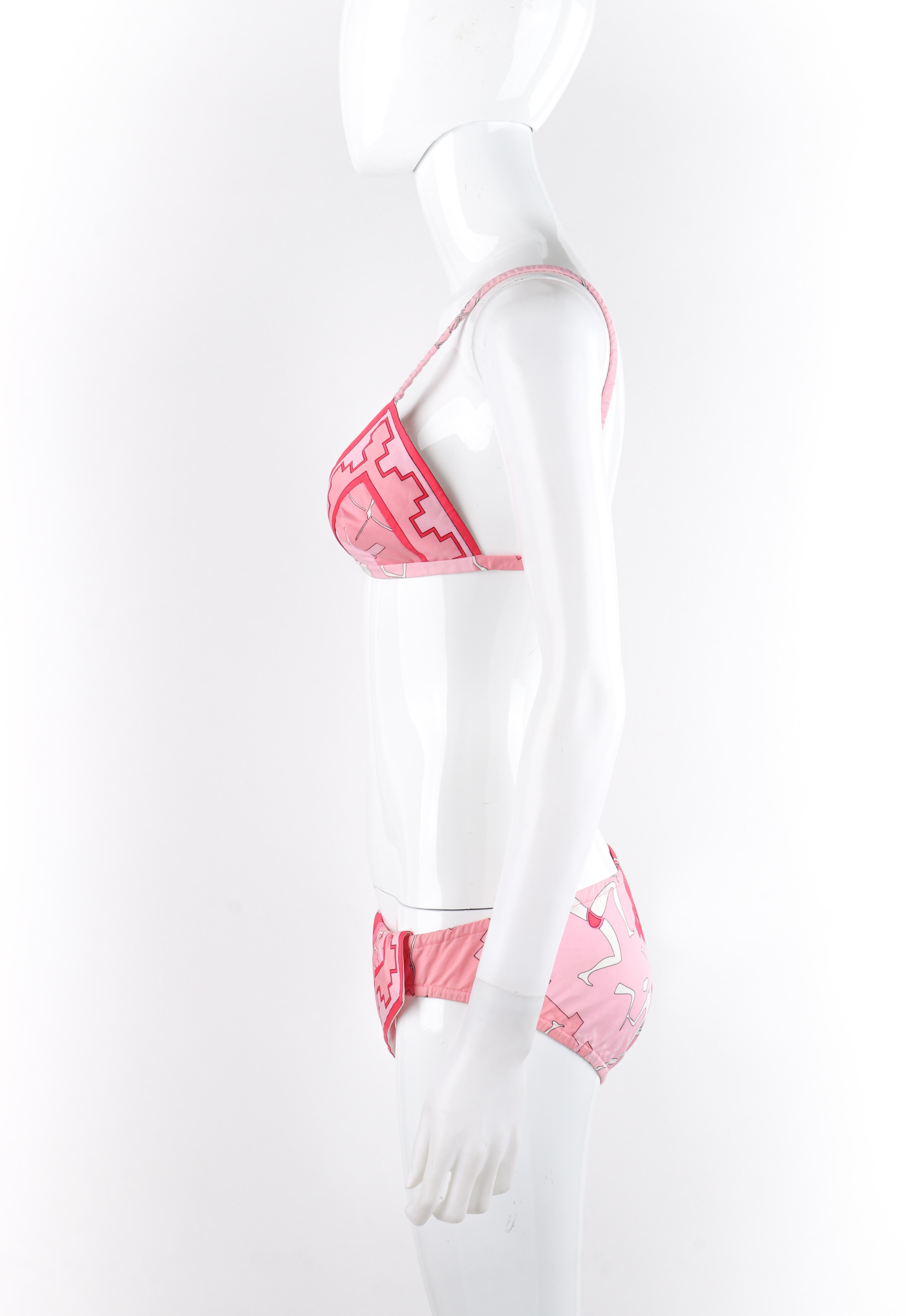 EMILIO PUCCI c.1970s Pink Geometric Novelty Figure 2 Pc Triangle Bikini Swimsuit For Sale 1