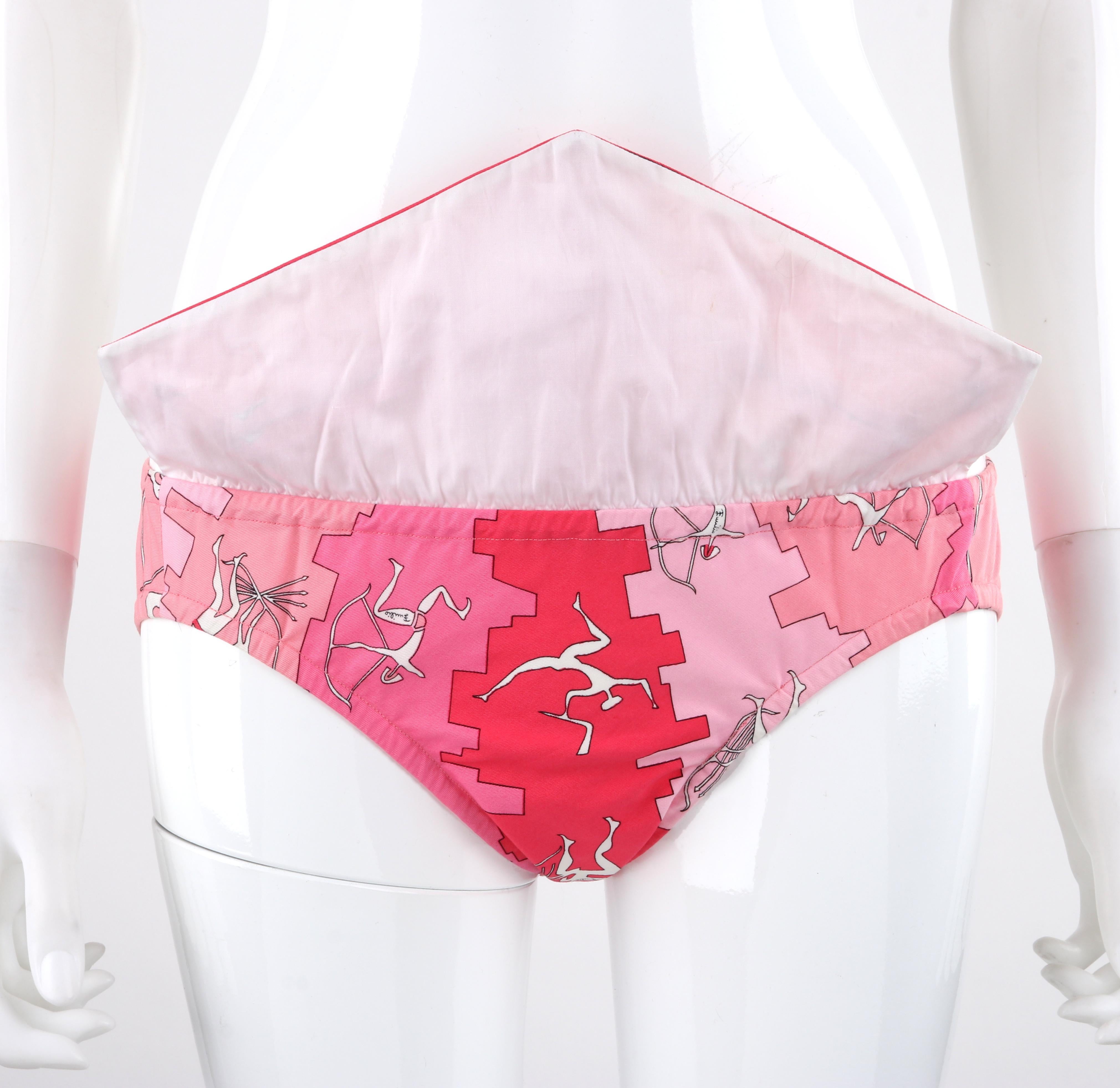 EMILIO PUCCI c.1970s Pink Geometric Novelty Figure 2 Pc Triangle Bikini Swimsuit For Sale 2