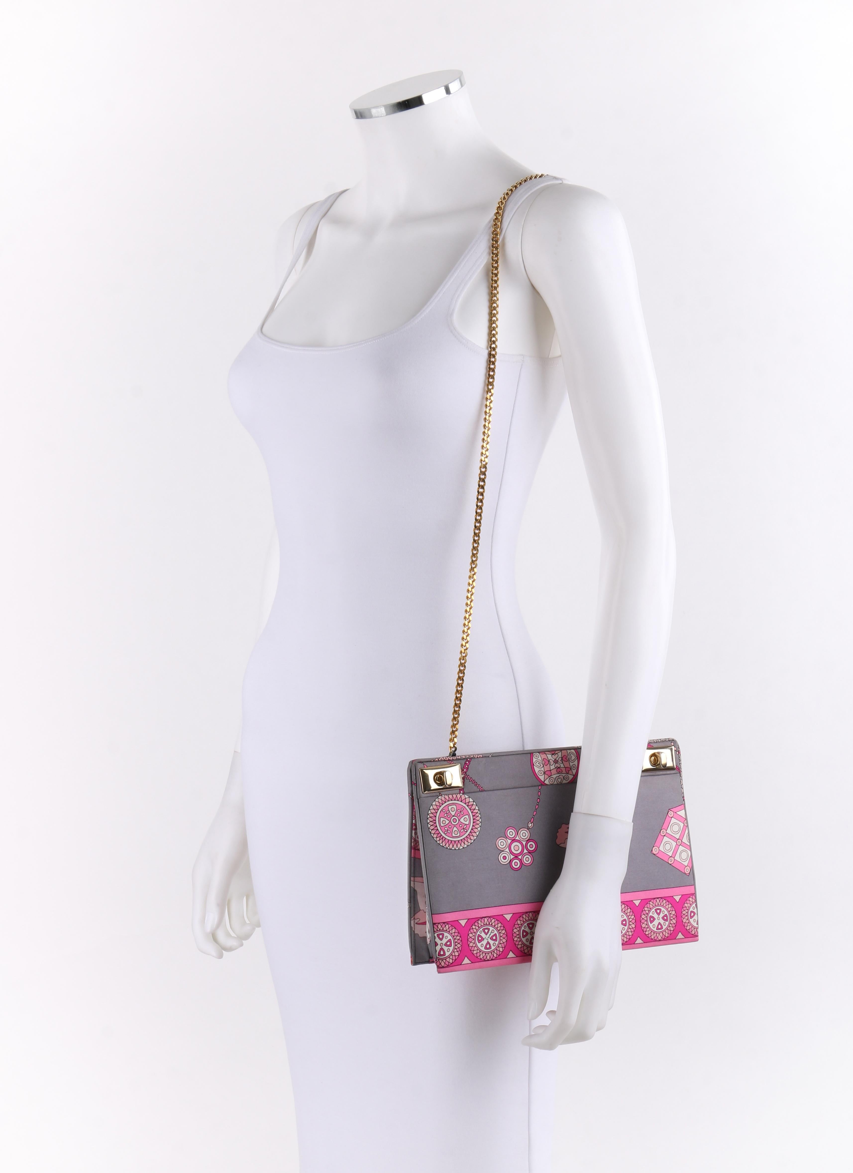 Brown EMILIO PUCCI  c.1970’s Pink Grey Tribal Gold Chain Shoulder Bag Clutch RARE