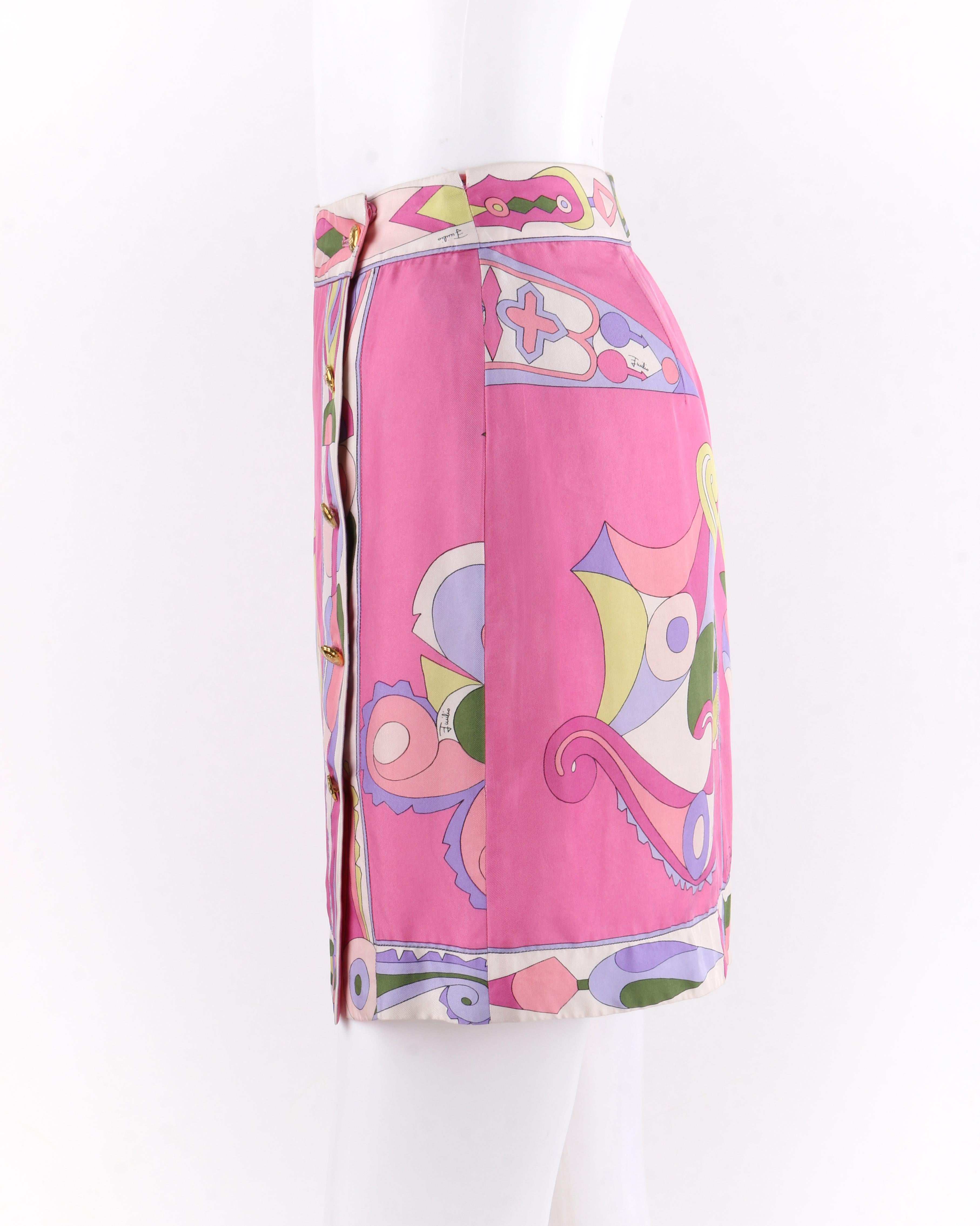 Women's EMILIO PUCCI c.1970’s Pink Multi-color Signature Print Silk Wrap Skirt