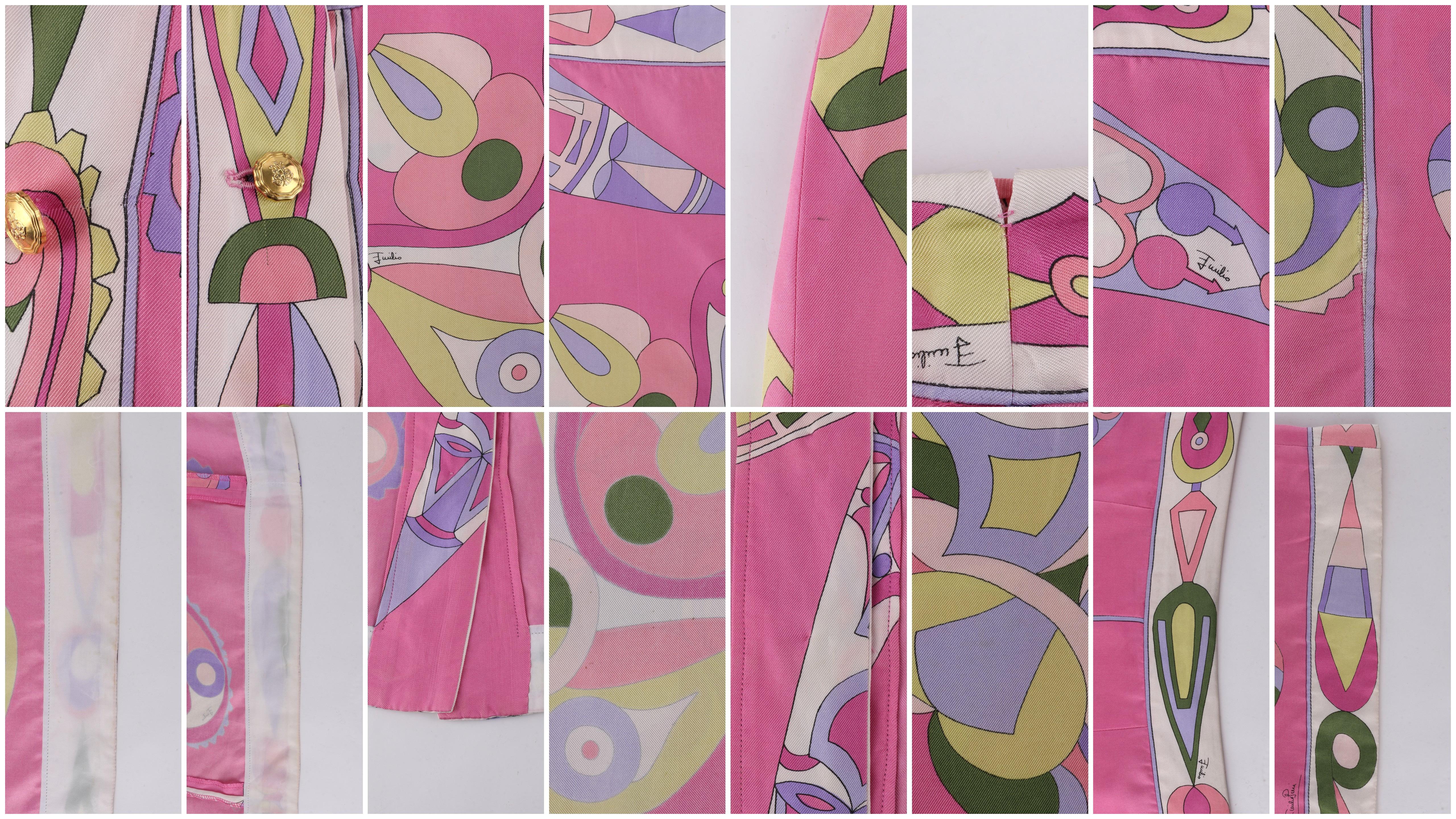 EMILIO PUCCI c.1970’s Pink Multi-color Signature Print Silk Wrap Skirt 3