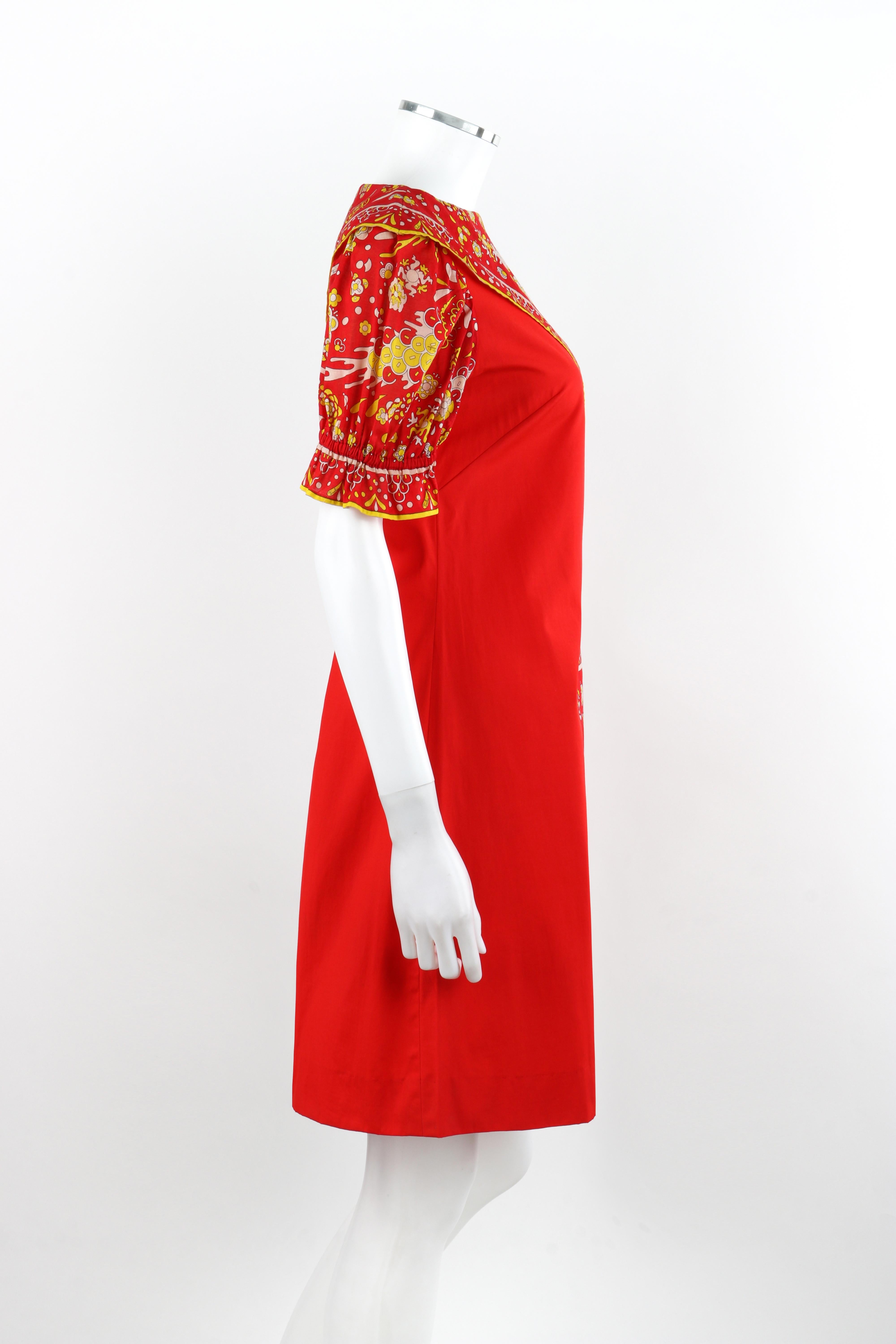 Women's EMILIO PUCCI c.1970s Red Cotton Scarf & Pocket Accents A Line Knee Length Dress For Sale