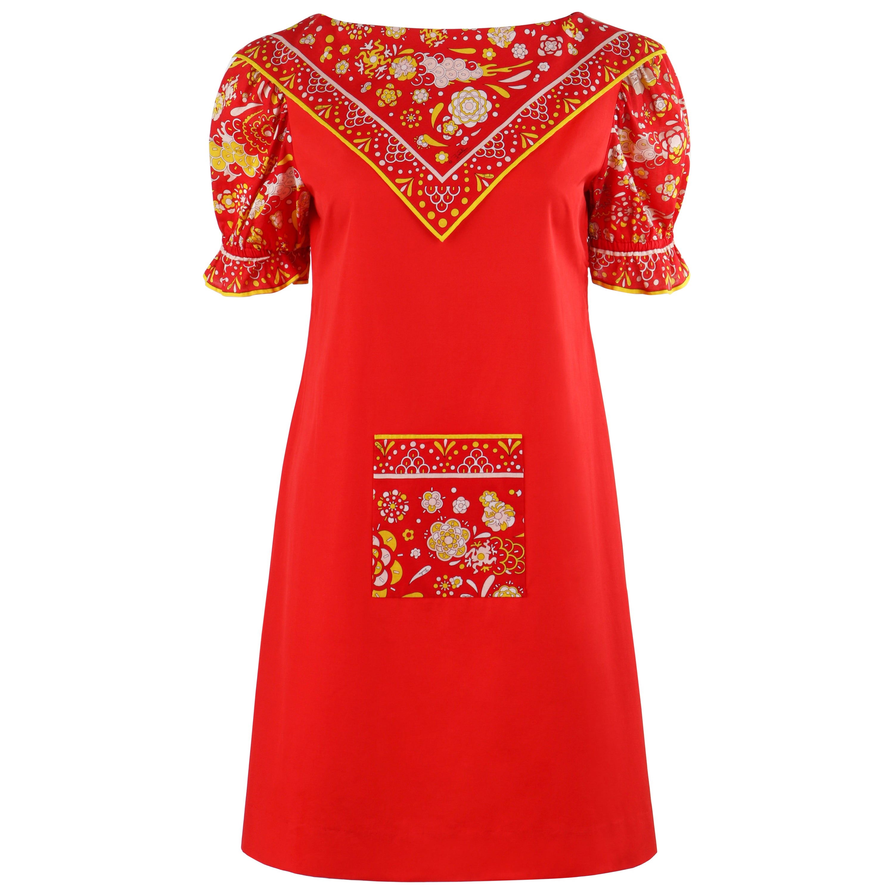 EMILIO PUCCI ca. 1970er Jahre Kleid in Knielänge aus roter Baumwolle mit Taschen-Akzenten im Angebot