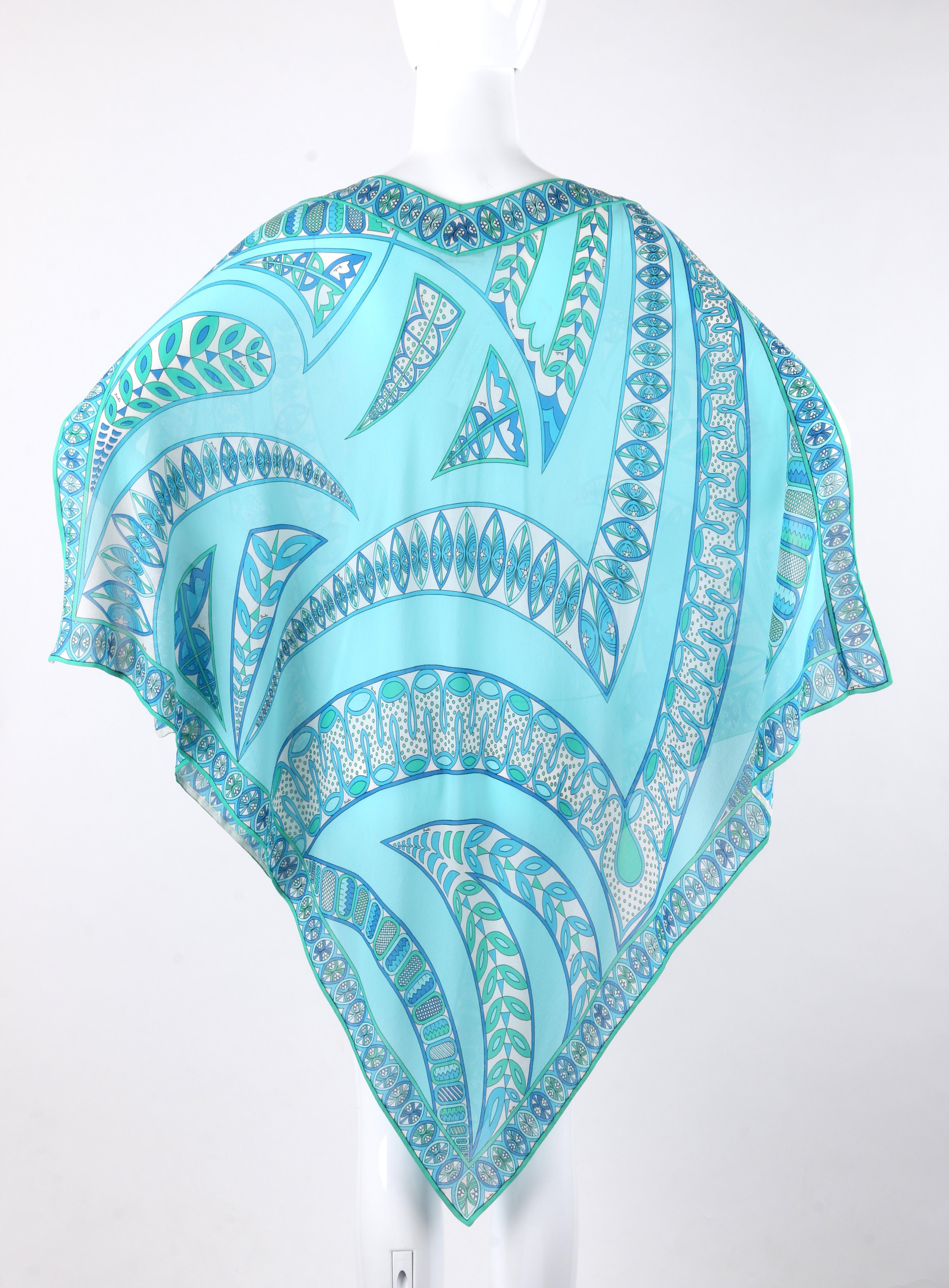 EMILIO PUCCI chemisier poncho écharpe de plage en mousseline de soie imprimé signature, années 1970 Pour femmes en vente