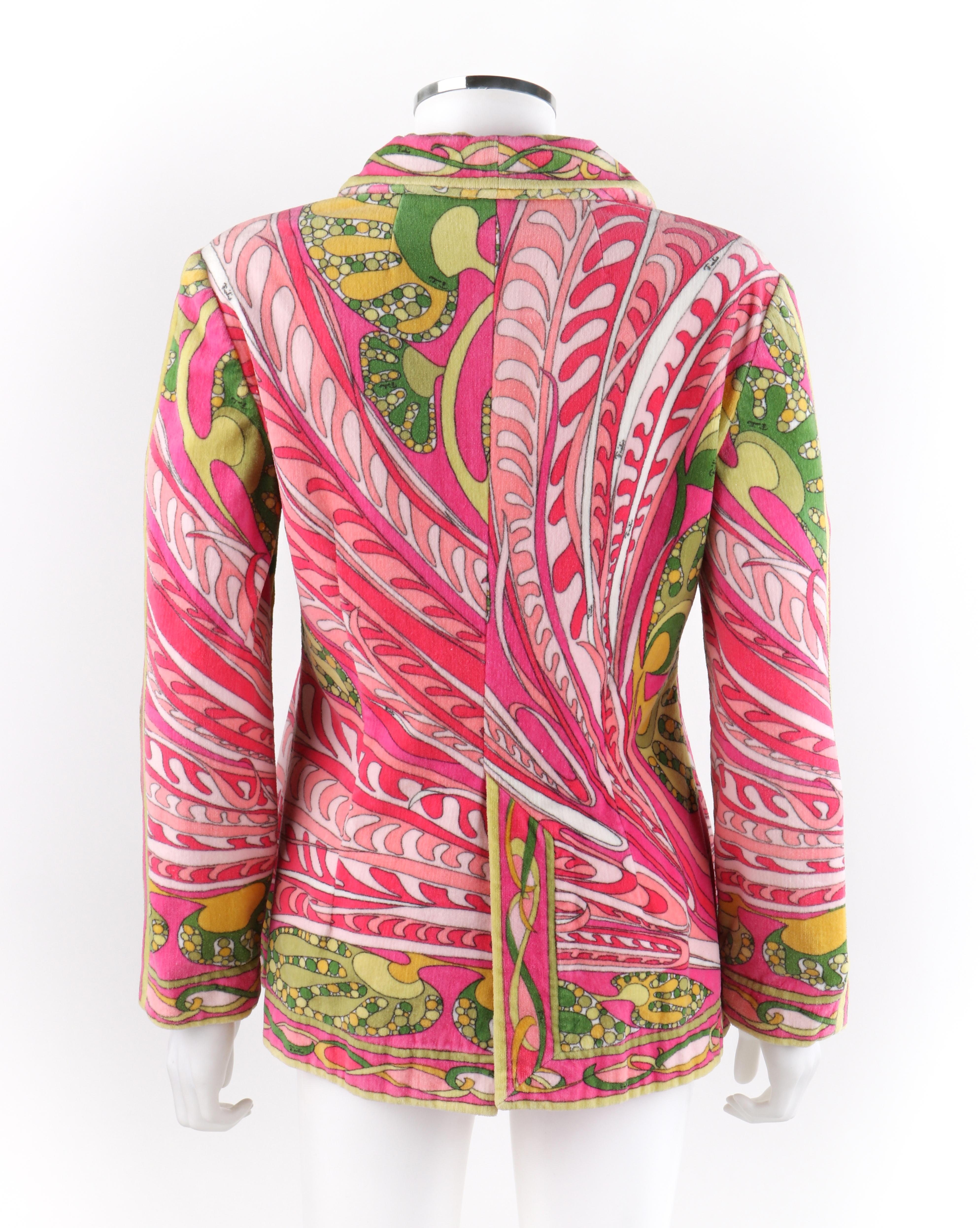 EMILIO PUCCI c.1970s Signature Tropical Op Art Terrycloth Beach Cover Top In Excellent Condition In Thiensville, WI