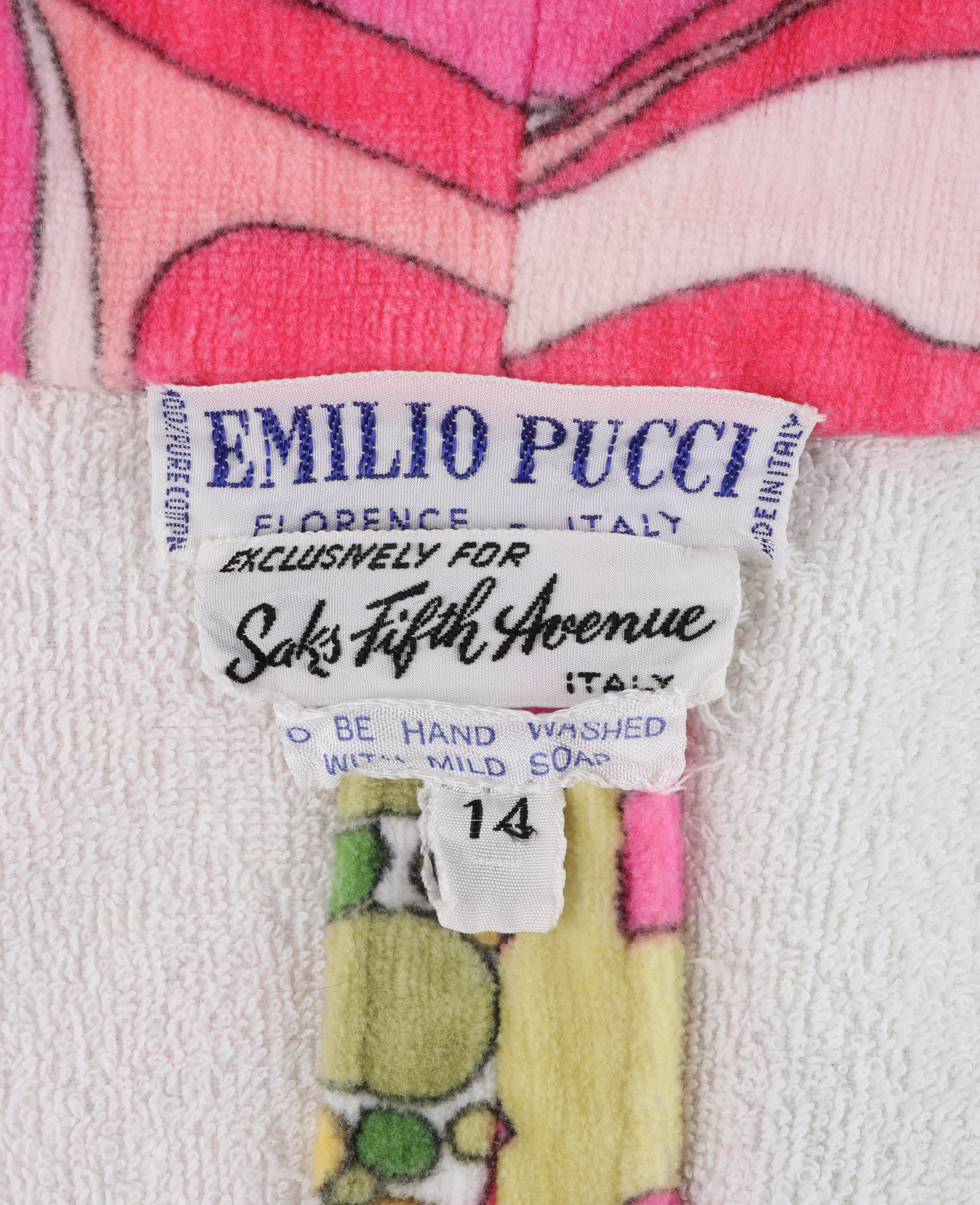 EMILIO PUCCI c.1970s Signature Tropical Op Art Terrycloth Beach Cover Top 2