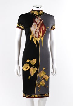 EMILIO PUCCI c.1970’s Silk Jersey Dual Tone Multi-Color Rose Floral Shift Dress