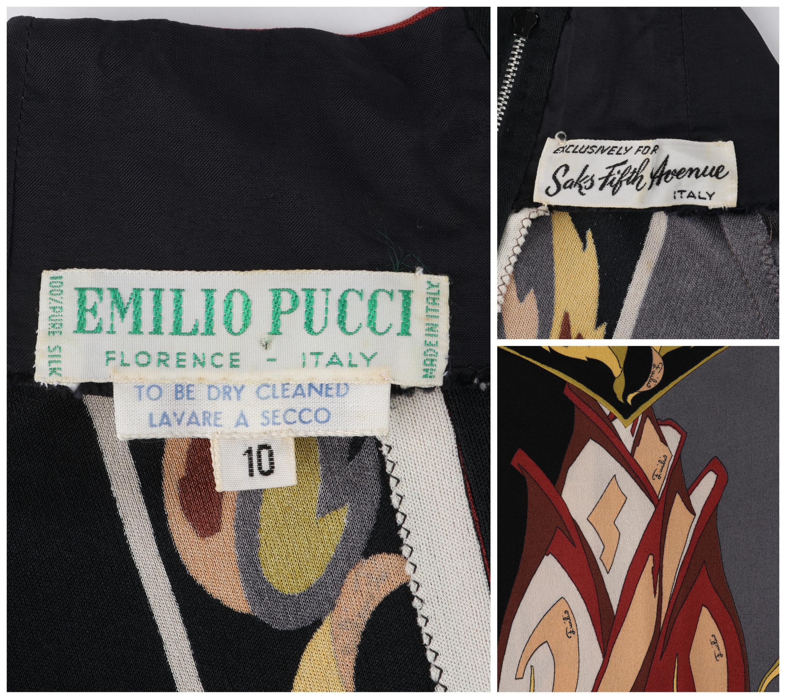 EMILIO PUCCI c.1970’s Silk Jersey Dual Tone Multi-Color Rose Floral Shift Dress In Good Condition In Thiensville, WI