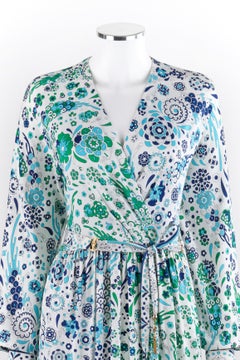 EMILIO PUCCI c.1970's Two-Toned Gradient Floral Mock Wrap Dress Emblem Belt