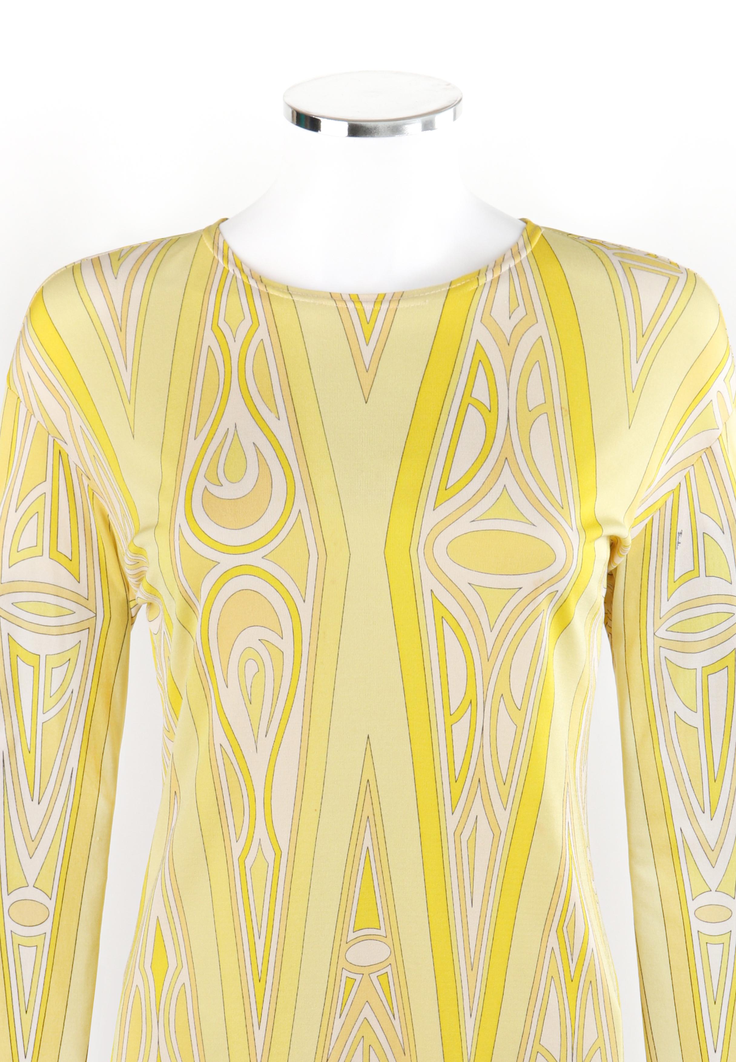 EMILIO PUCCI c.1990’s Yellow Diamond Triangle Geometric Print Long Sleeve Shirt In Good Condition In Thiensville, WI