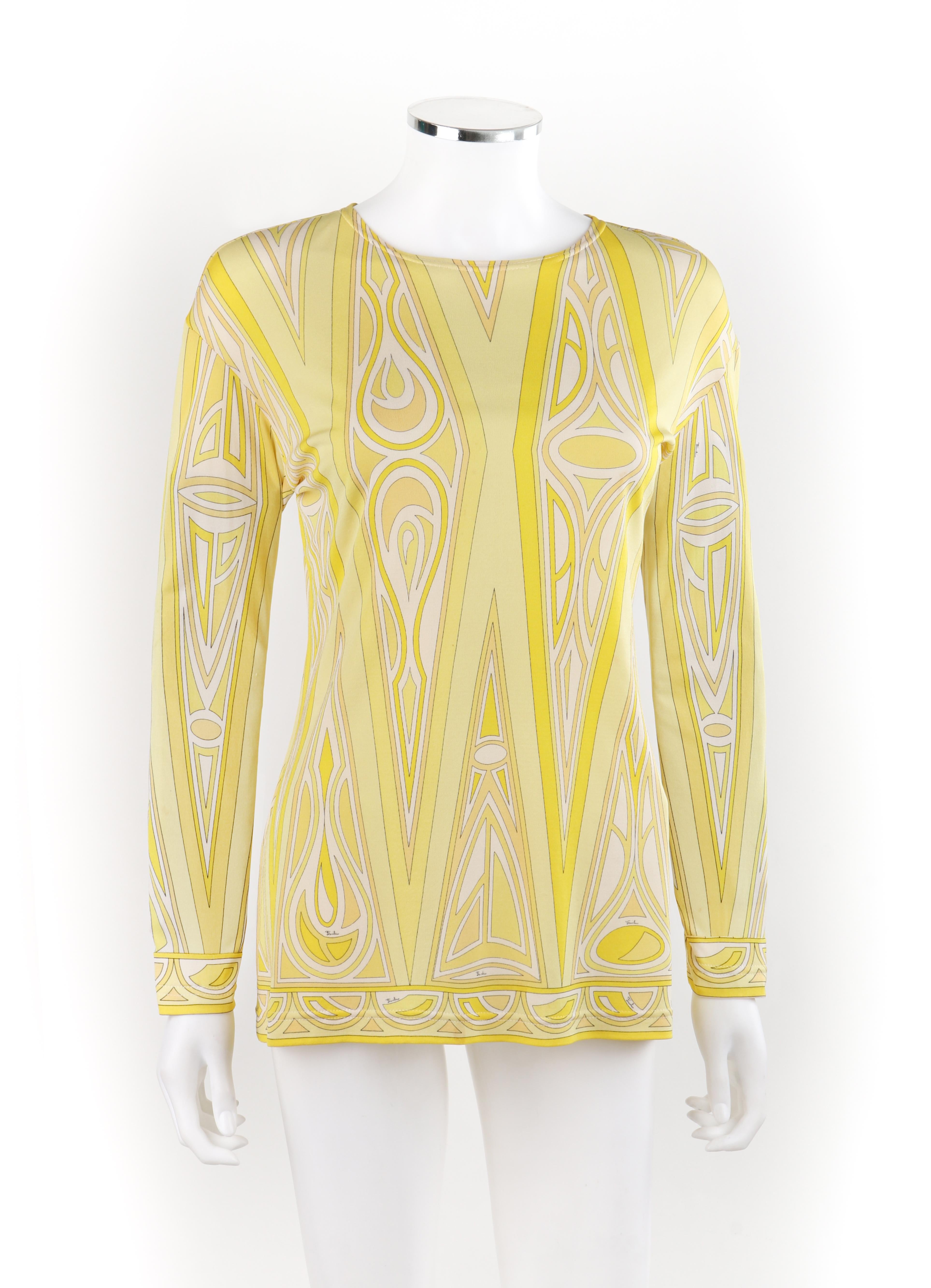 Women's EMILIO PUCCI c.1990’s Yellow Diamond Triangle Geometric Print Long Sleeve Shirt