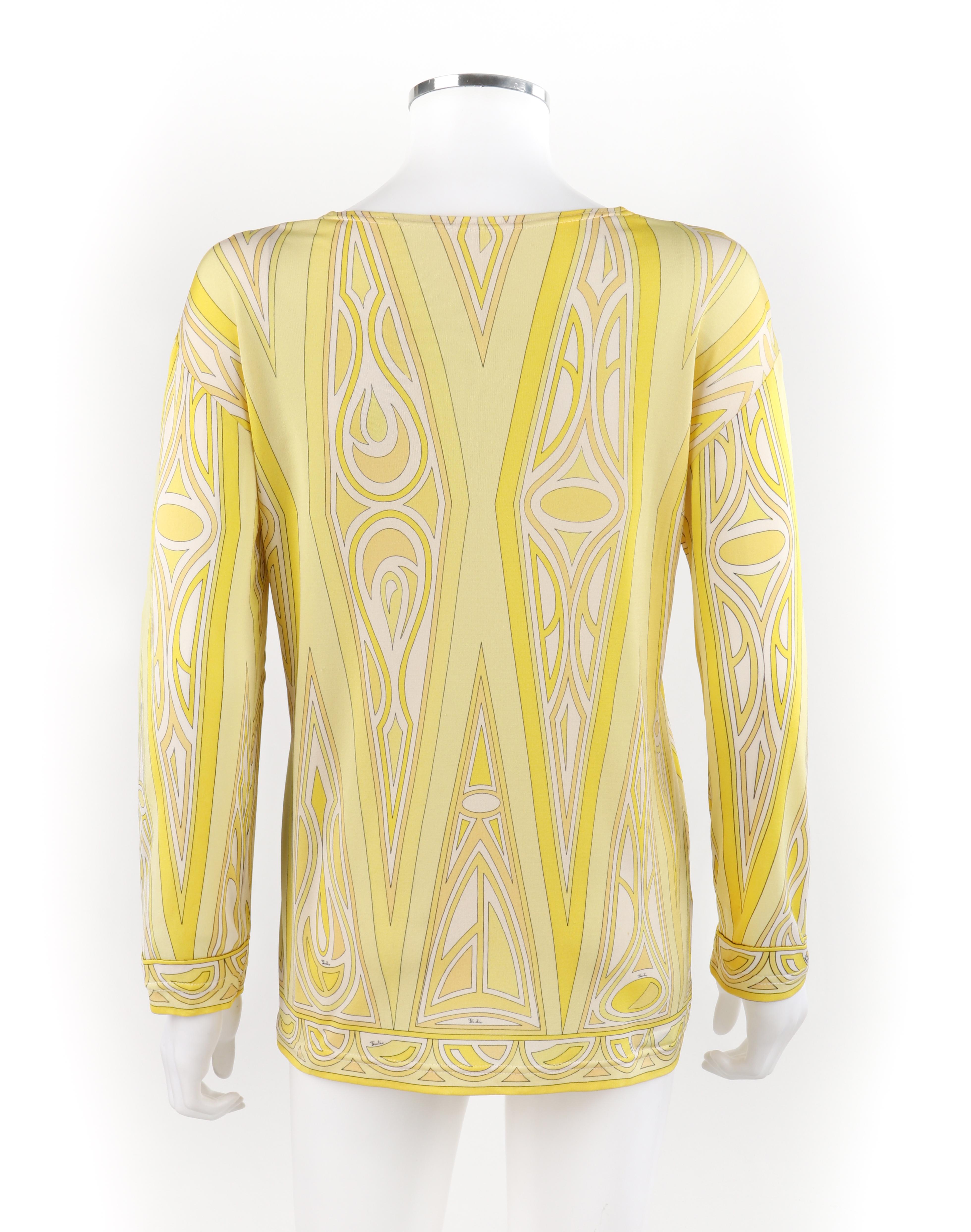 EMILIO PUCCI c.1990’s Yellow Diamond Triangle Geometric Print Long Sleeve Shirt 2