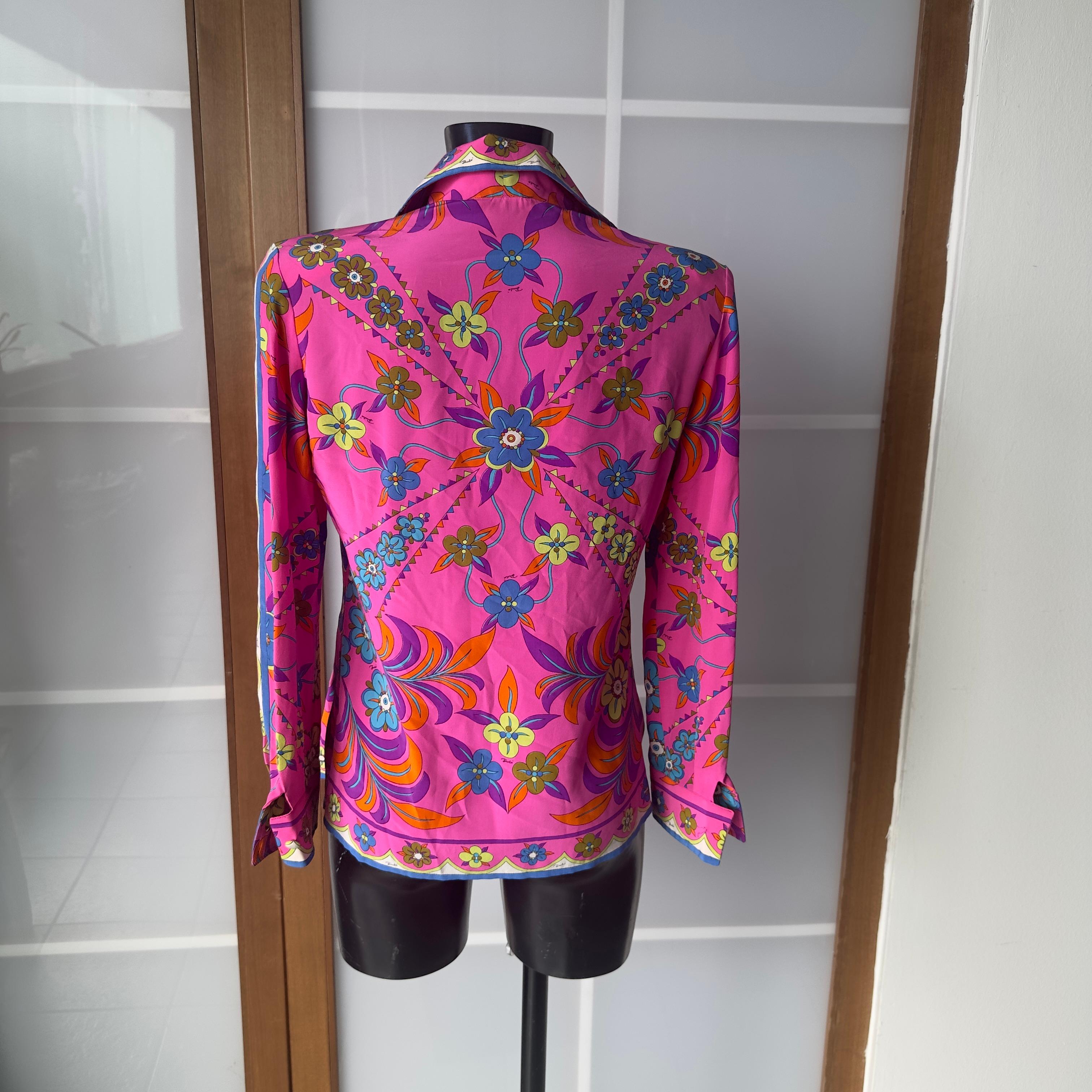 Pink Emilio Pucci fuchsia silk shirt vintage 1970s For Sale