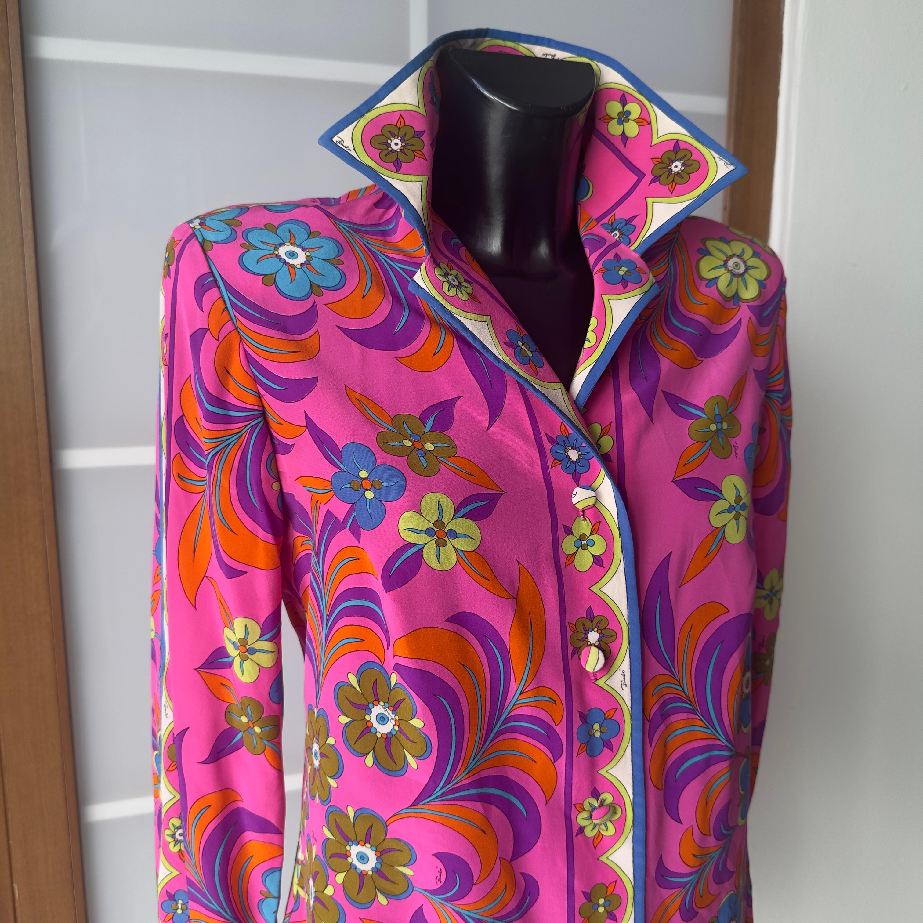 Emilio Pucci fuchsia silk shirt vintage 1970s In Excellent Condition For Sale In Basaluzzo, IT