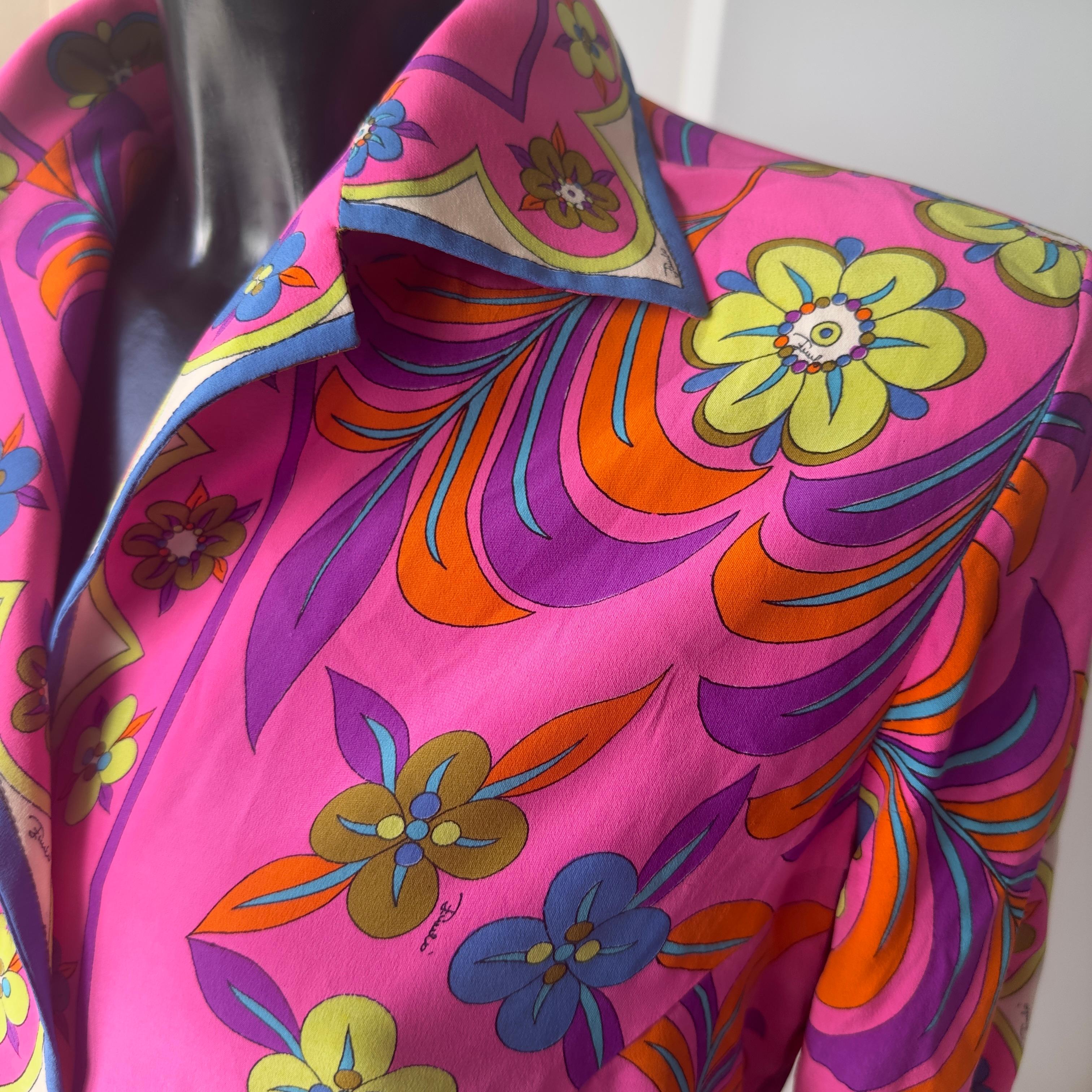 Emilio Pucci fuchsia silk shirt vintage 1970s For Sale 2