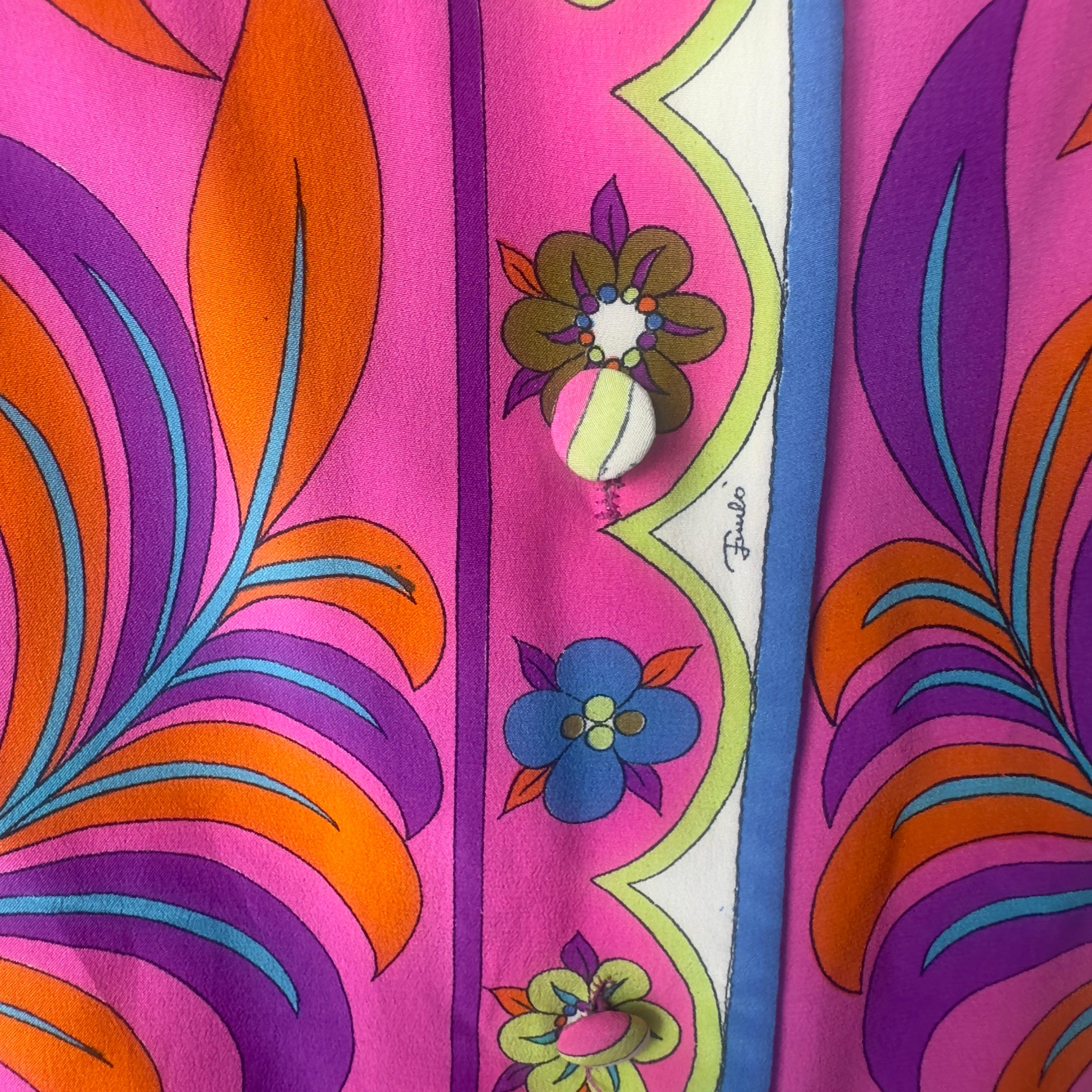 Emilio Pucci fuchsia silk shirt vintage 1970s For Sale 3