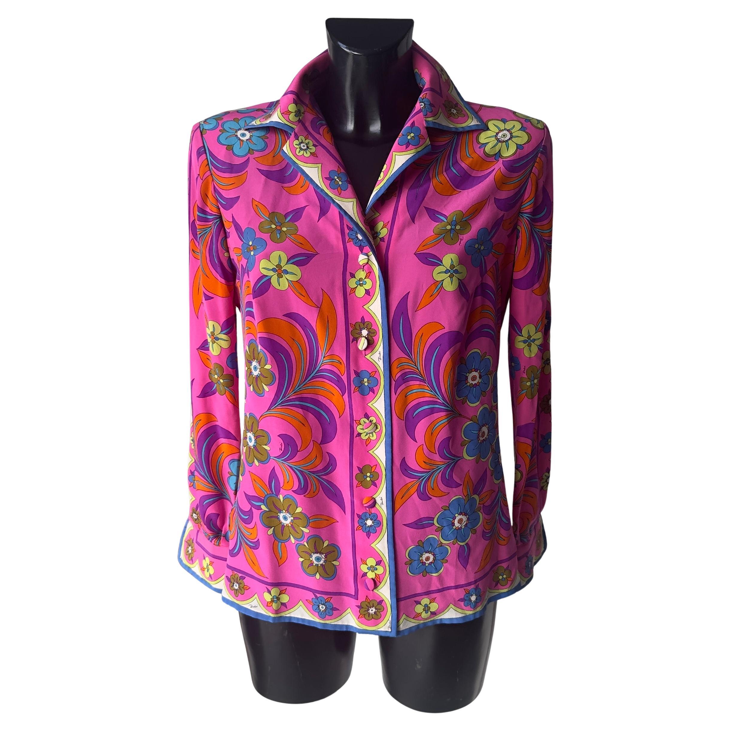 Emilio Pucci fuchsia silk shirt vintage 1970s For Sale