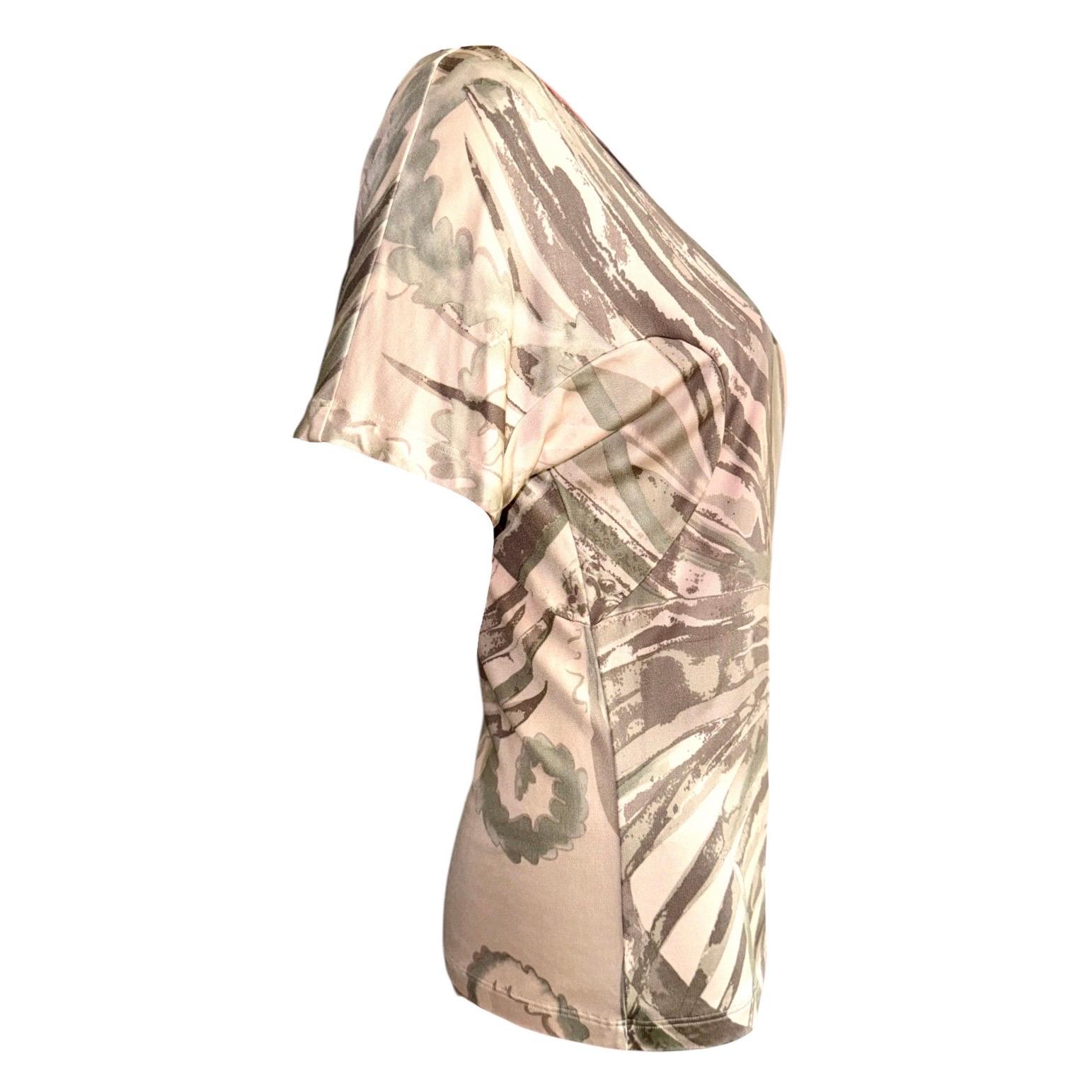 Beige Emilio Pucci - Camicia in jersey di seta con stampa stile camouflage 42 in vendita