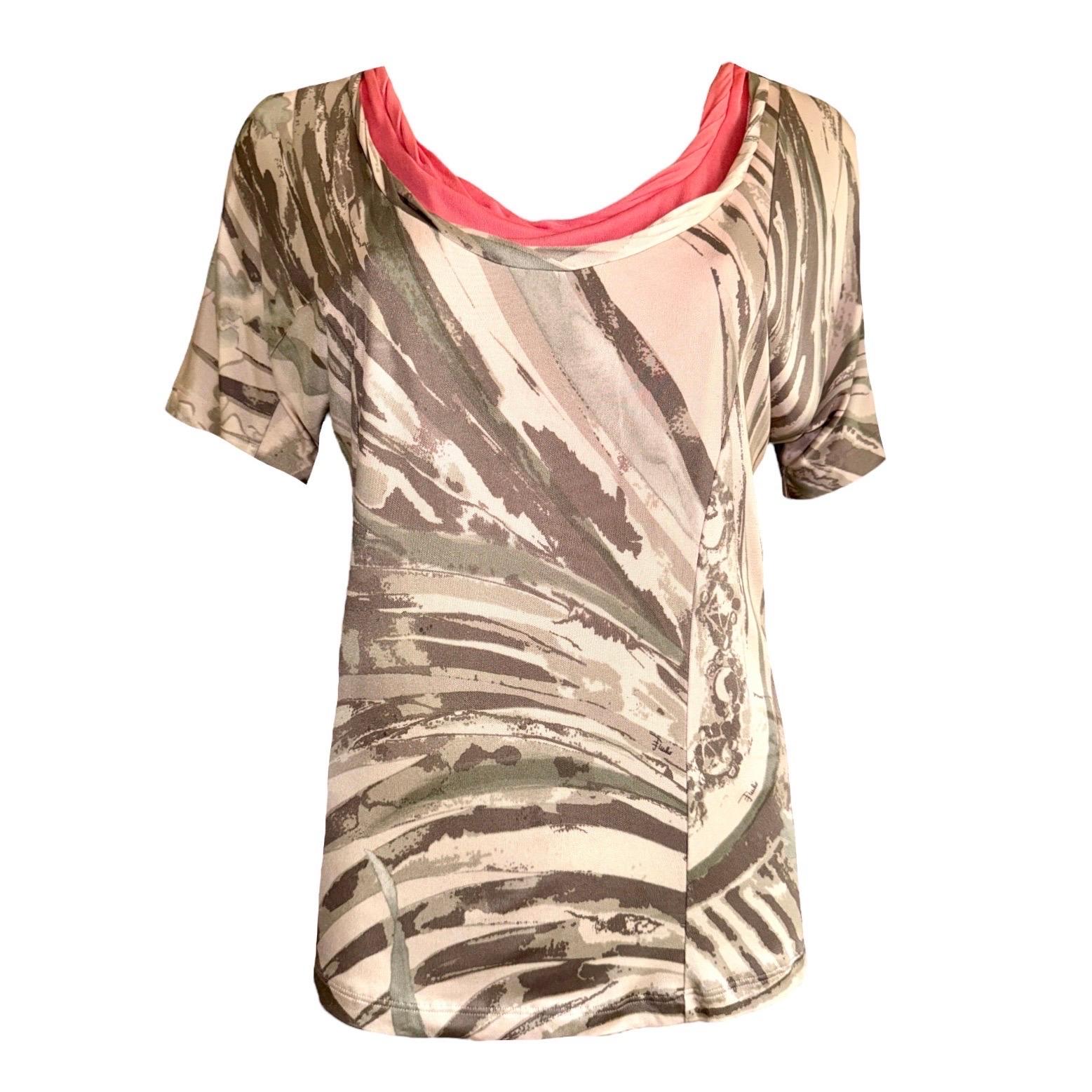 Emilio Pucci - Camicia in jersey di seta con stampa stile camouflage 42 In condizioni buone in vendita a Switzerland, CH