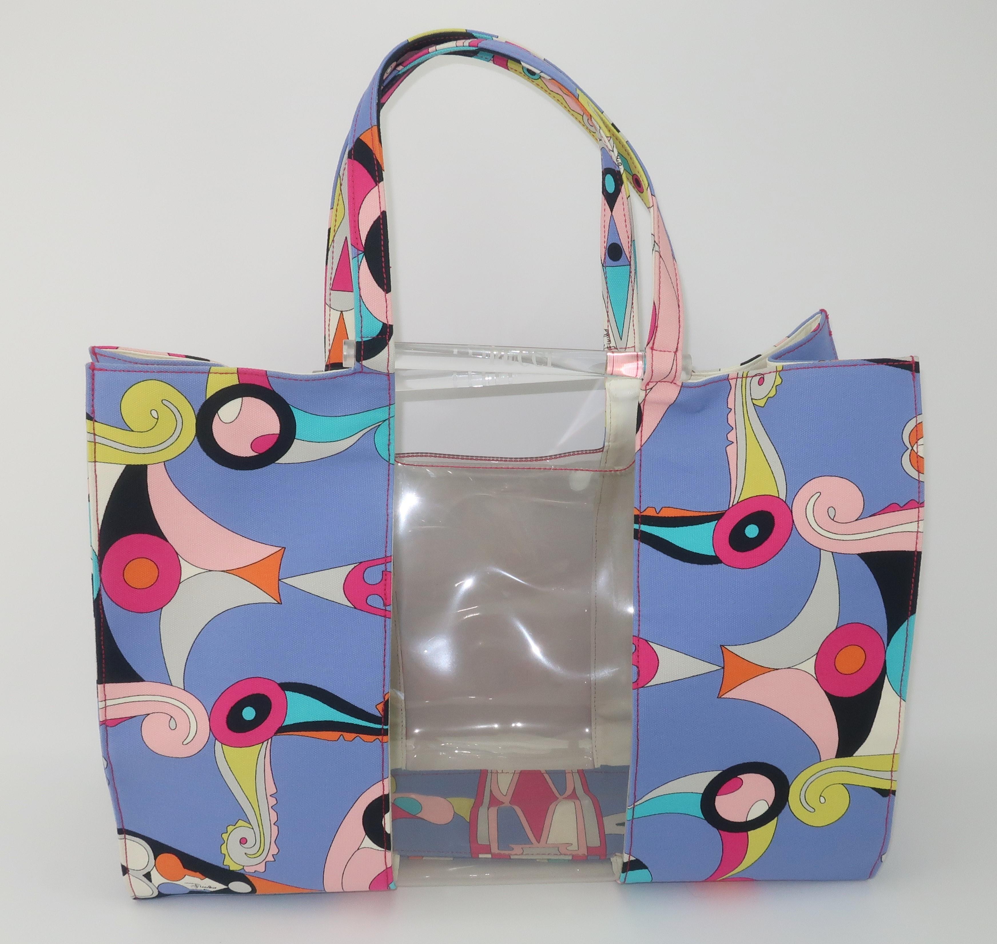 Gray Emilio Pucci Canvas & Lucite Tote Handbag