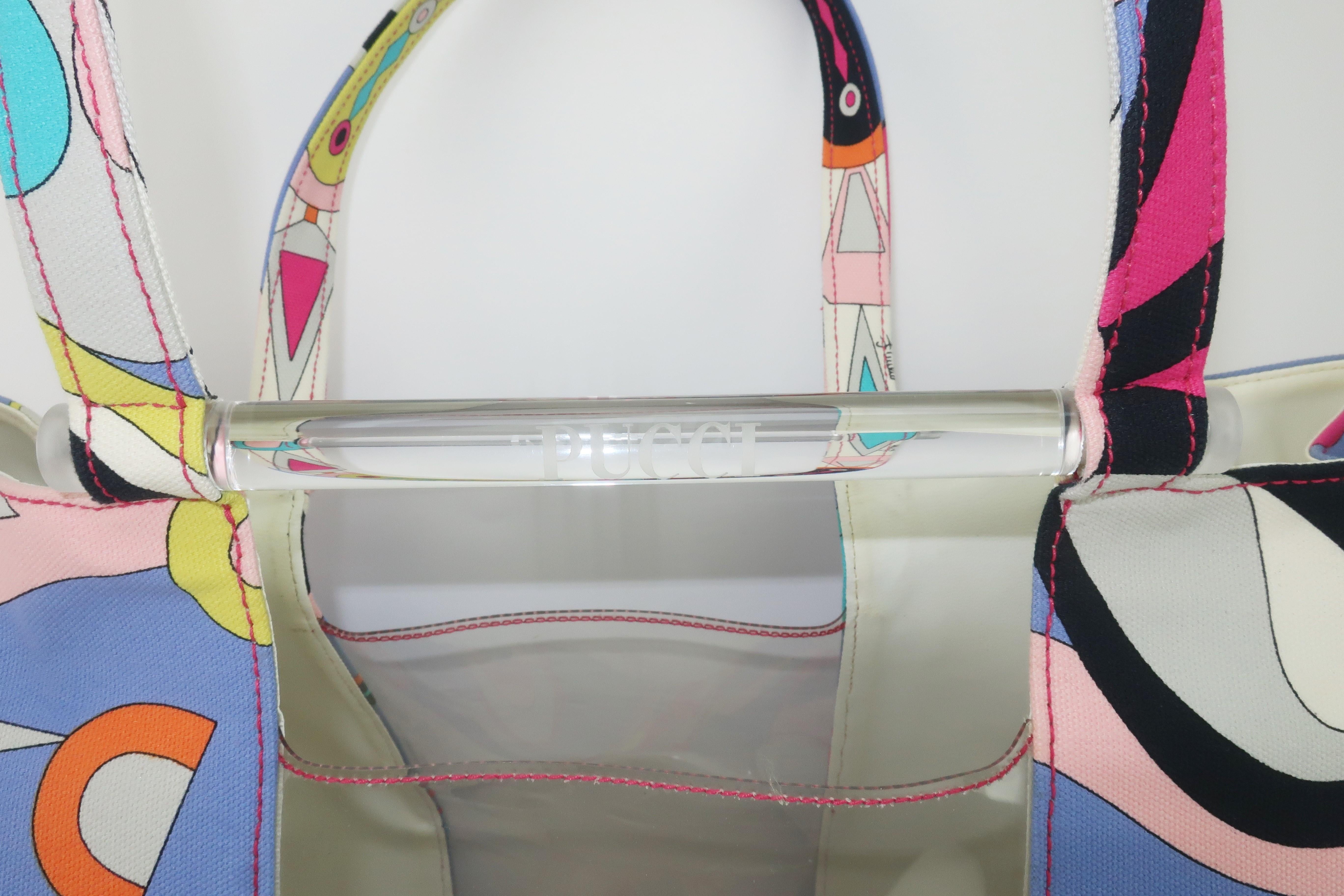 Emilio Pucci Canvas & Lucite Tote Handbag In Good Condition In Atlanta, GA