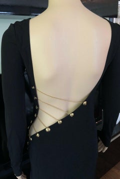 Emilio Pucci Chain Embellished Cutout Open Back Black Evening Dress Gown