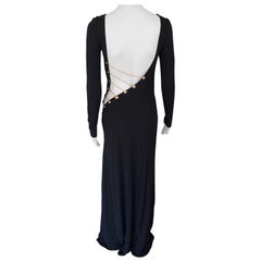 Emilio Pucci Chain Embellished Cutout Open Back Black Evening Dress Gown