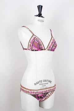 EMILIO PUCCI circa 1971 Pink & Cream Signature Print Bikini Two-Piece Swimsuit