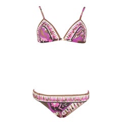 EMILIO PUCCI Zweiteiliger Bikini-Badeanzug mit rosa und cremefarbenem Signaturdruck, um 1971