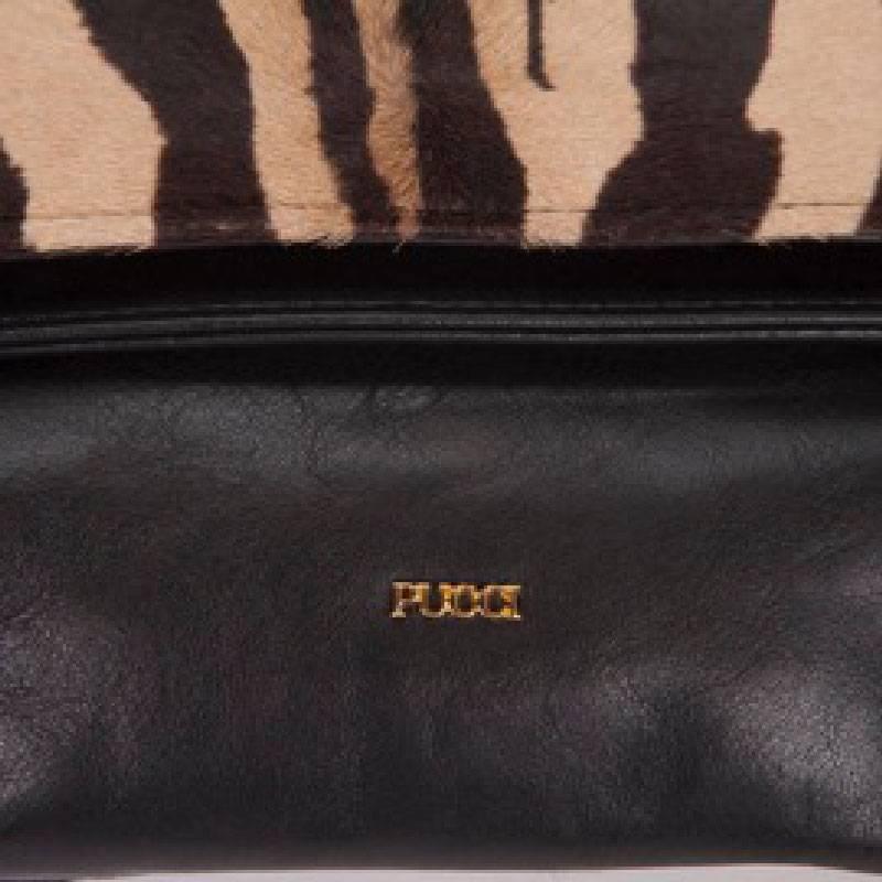 Women's EMILIO PUCCI Clutch in Black Leather and Goat Leather with Zebra Pattern