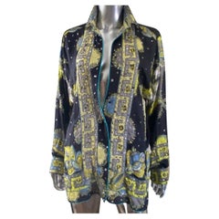 Emilio Pucci Collection Italy Hand Beaded Silk Signature Print Blouse Size 6