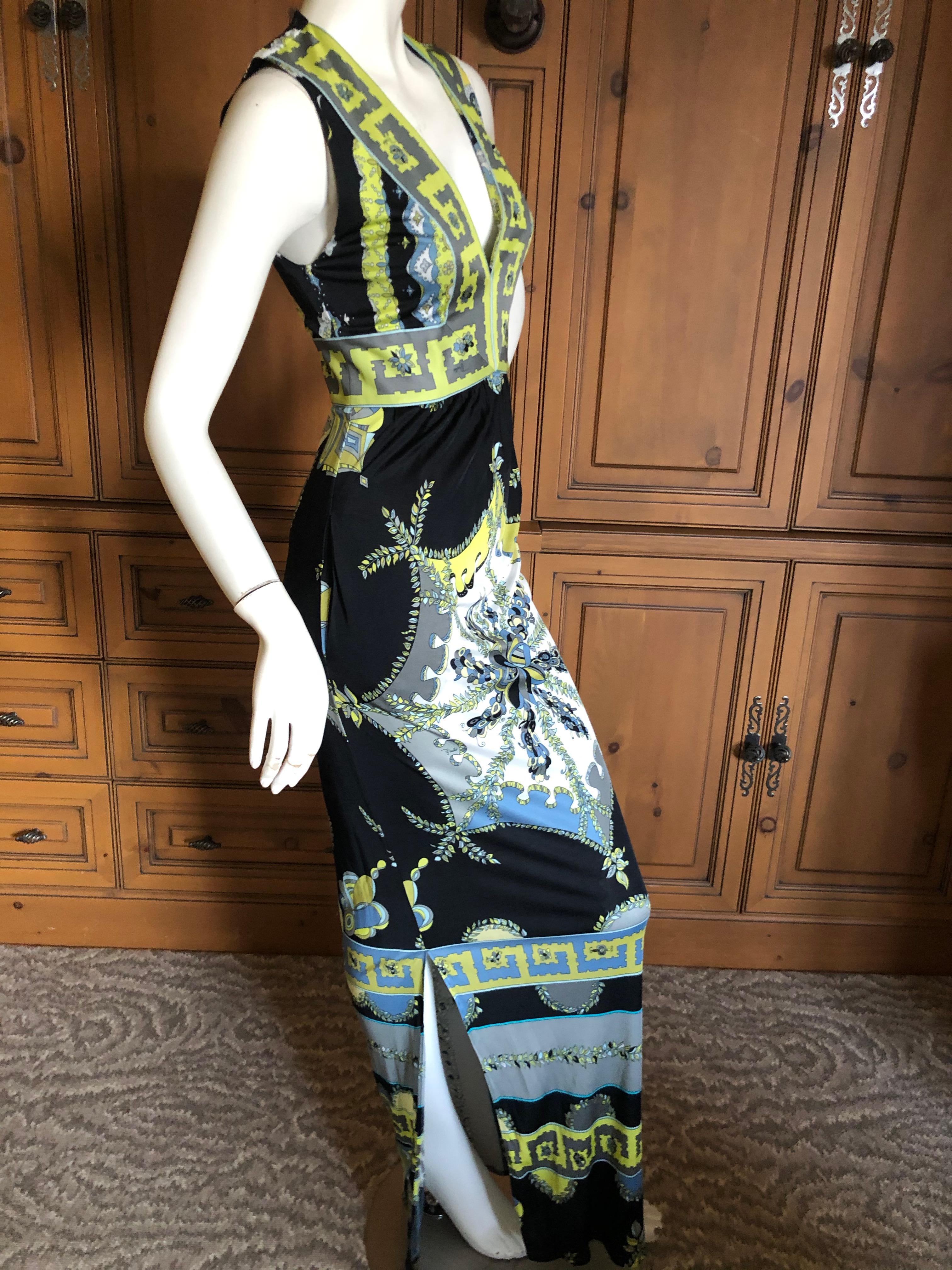 Emilio Pucci Colorful Low Cut Maxi Dress  For Sale 2