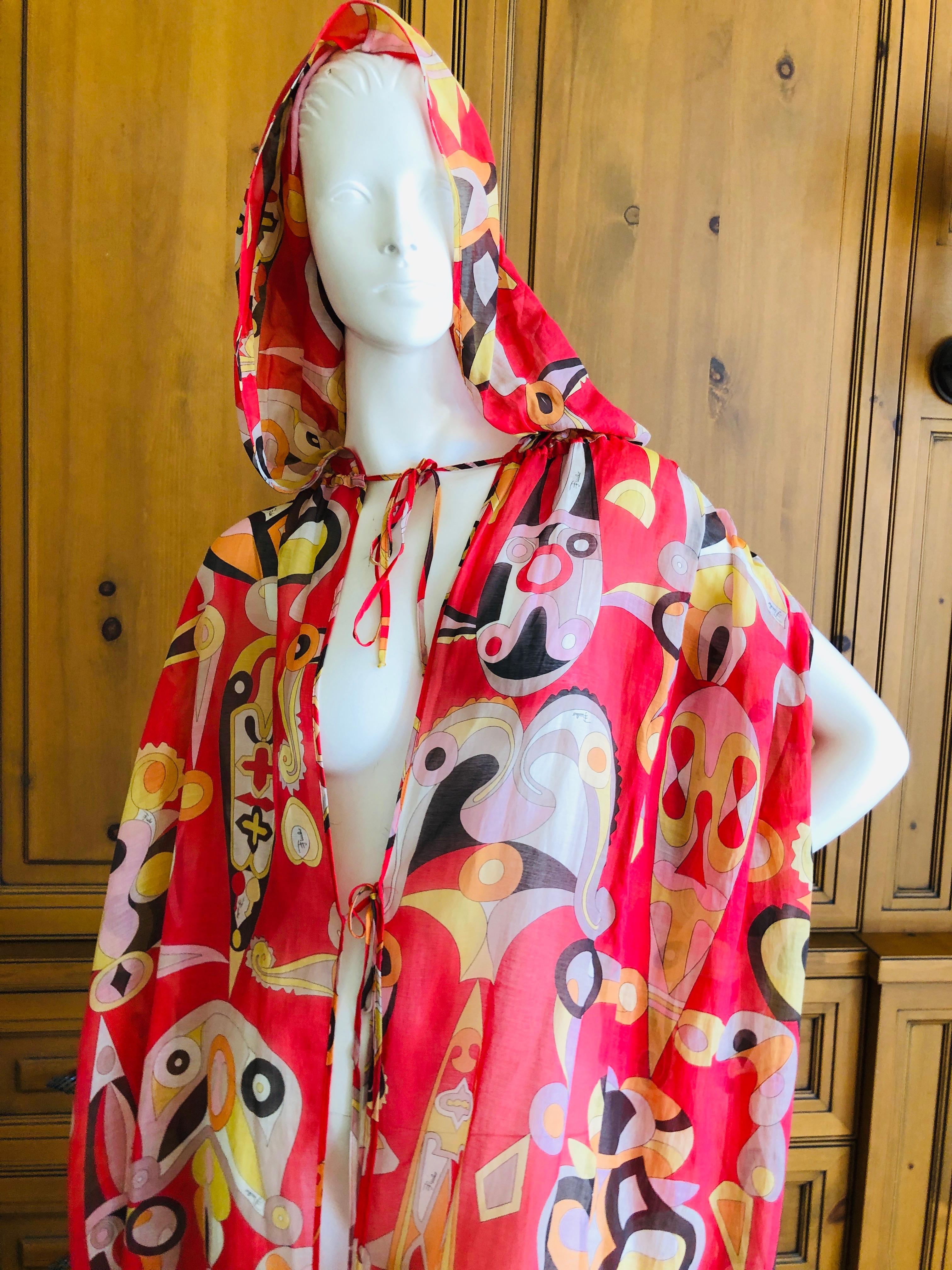 Emilio Pucci Colorful Pattern Sleeveless Hooded Caftan Beach Cover New For Sale 10